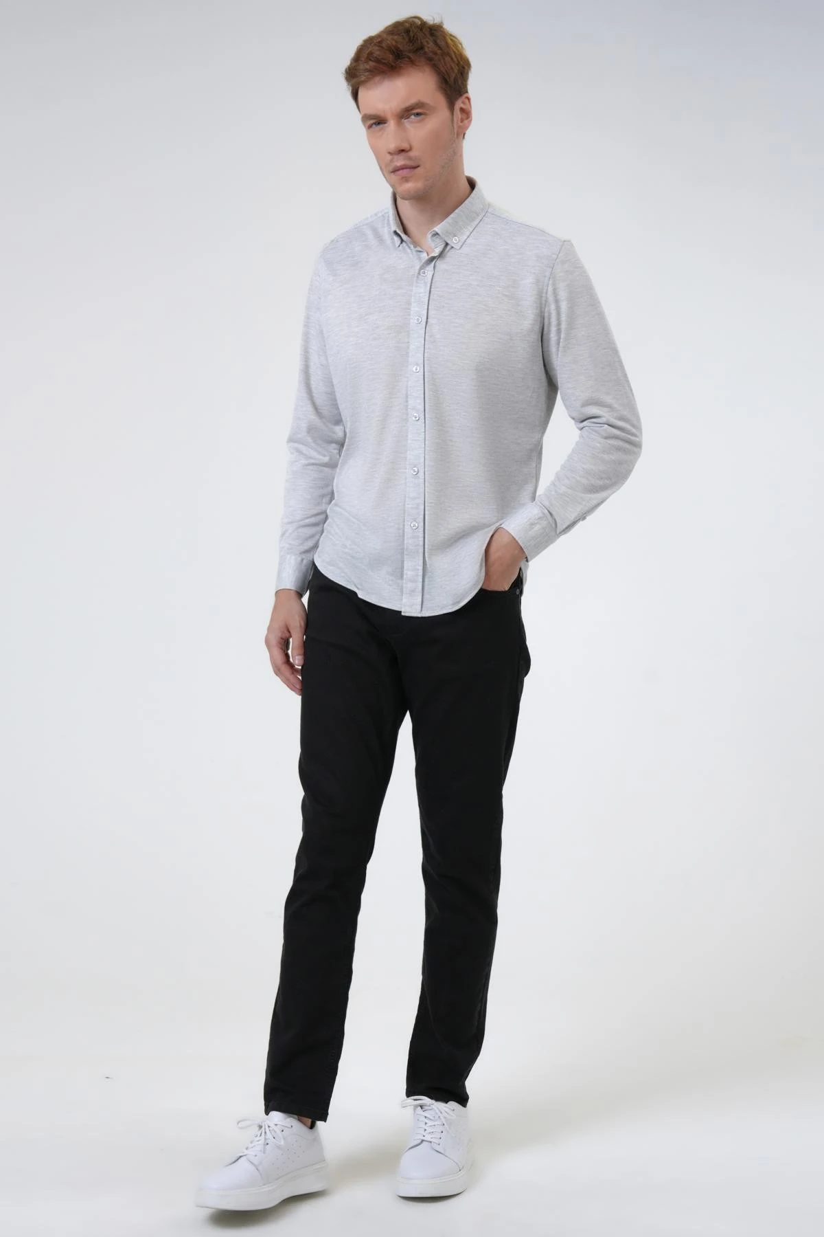 Manşetli Slim Armürlü Gömlek