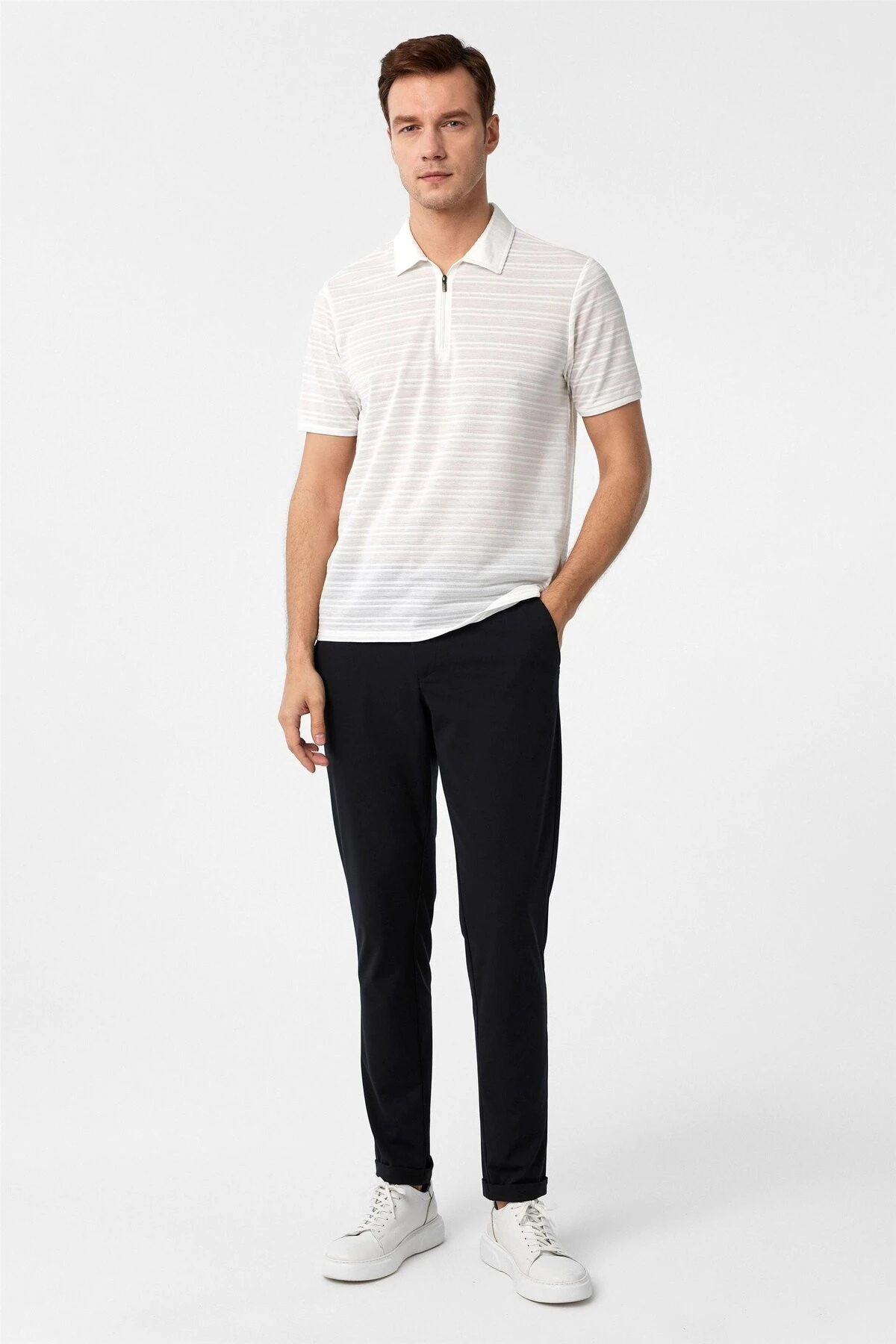 Siyah Slim Fitilli Polo Yaka Tişört