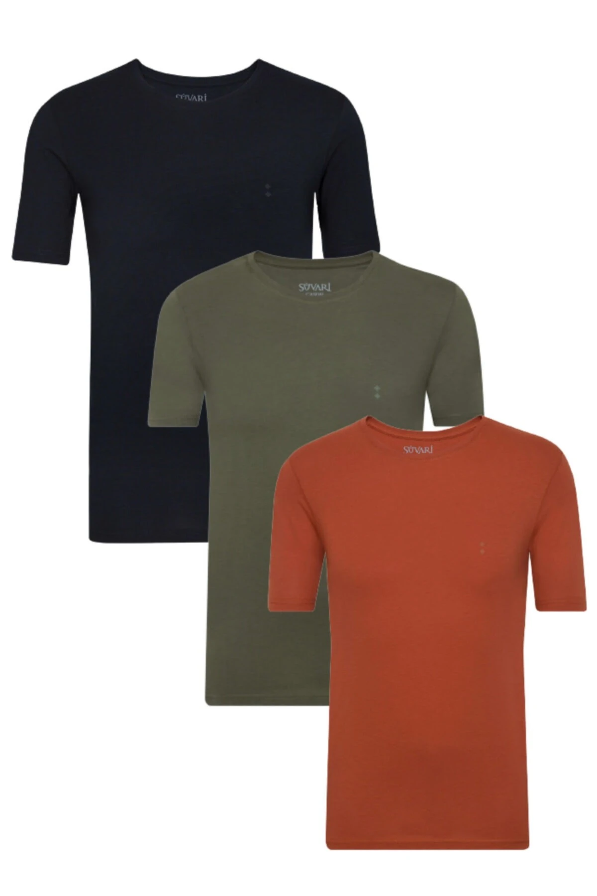 Erkek Siyah Beyaz Haki Pamuk O Yaka 3lü Tshirt