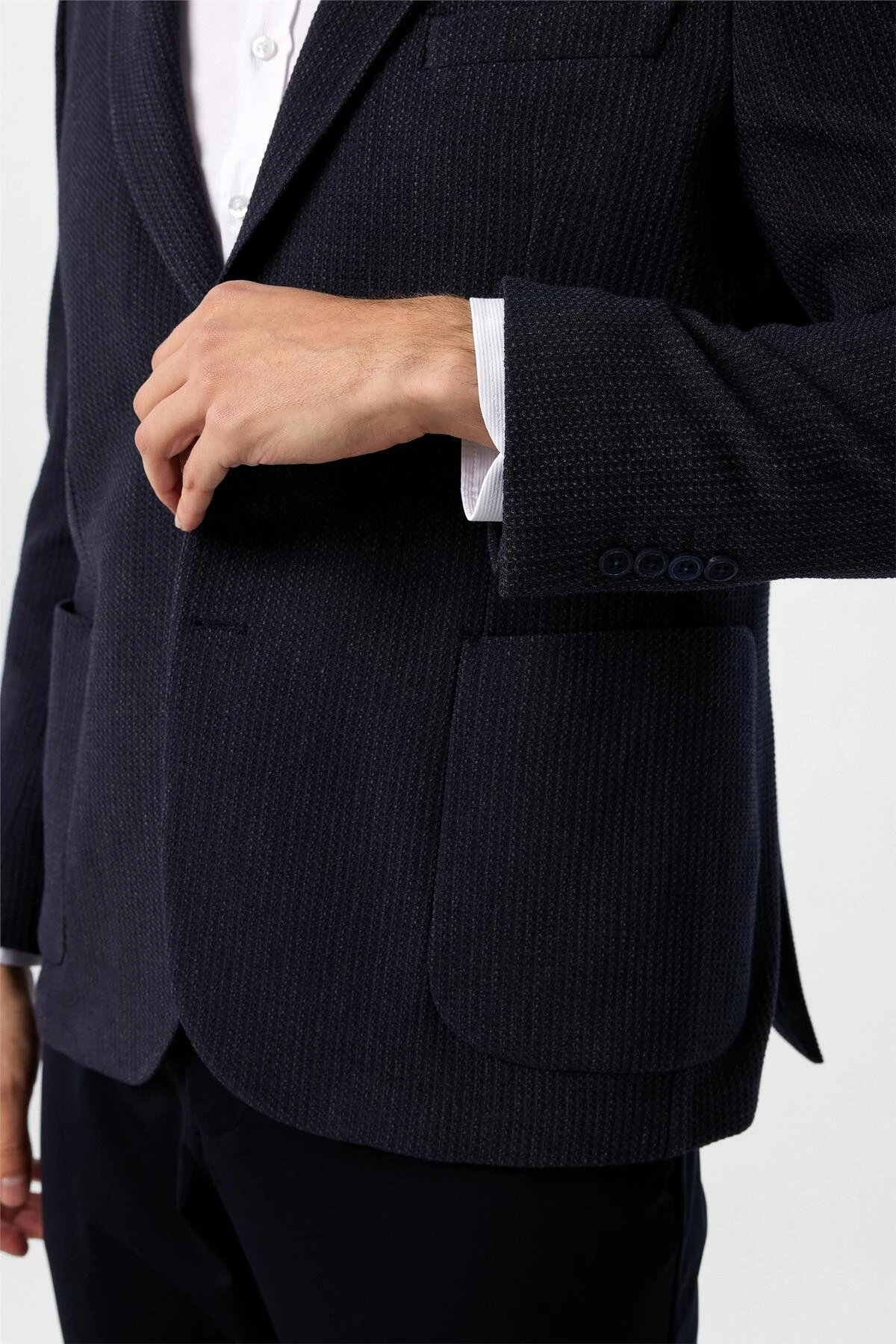 Lacivert Regular Fit Desenli 4 Drop Ceket