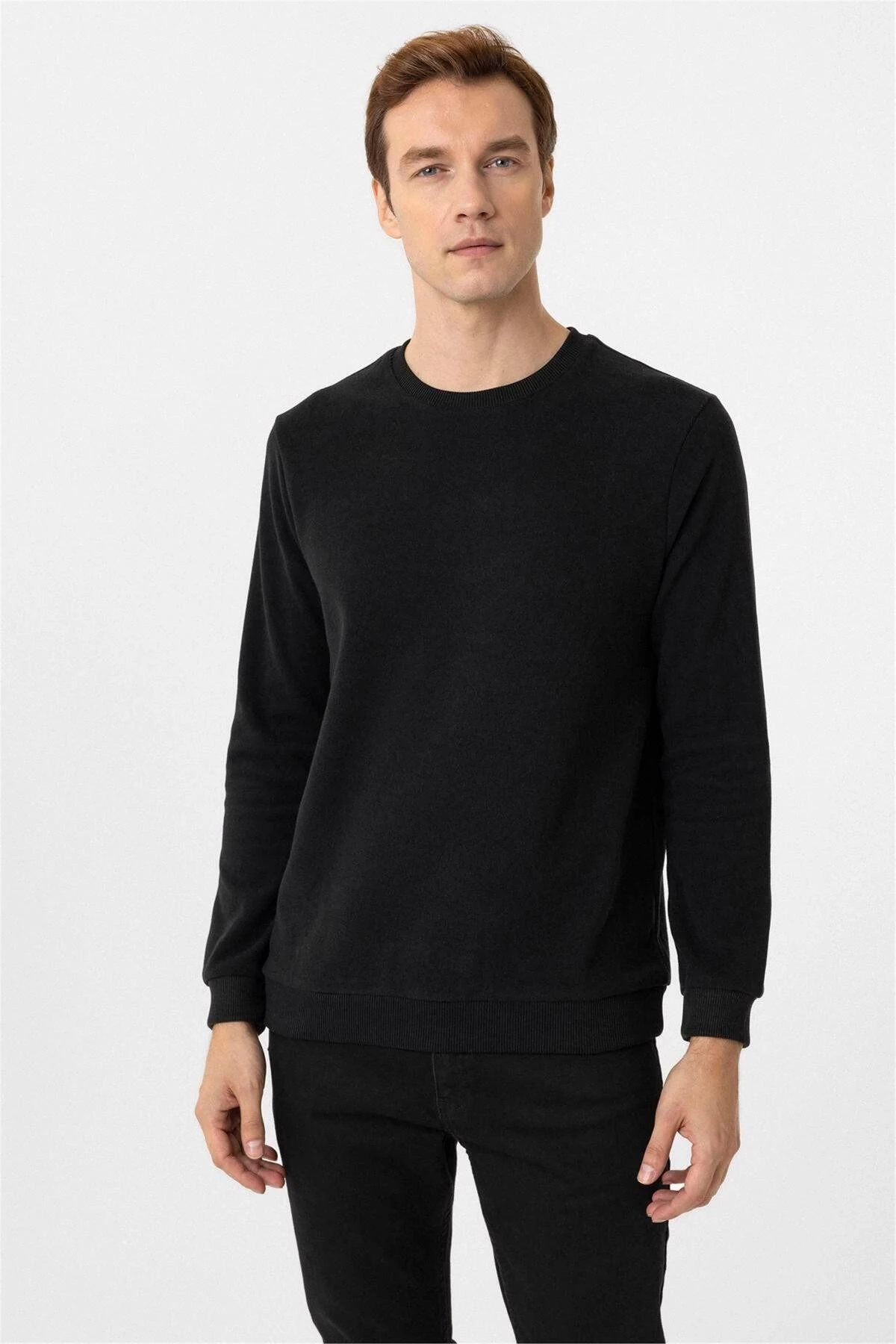 Lacivert Regular Düz Bisiklet Yaka Triko