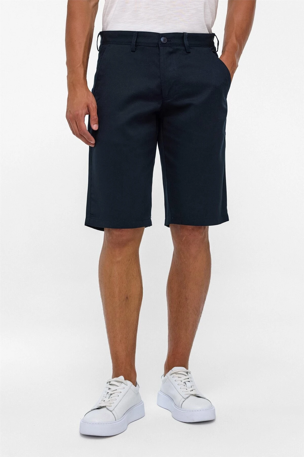 Bej Regular Düz Bermuda Şort