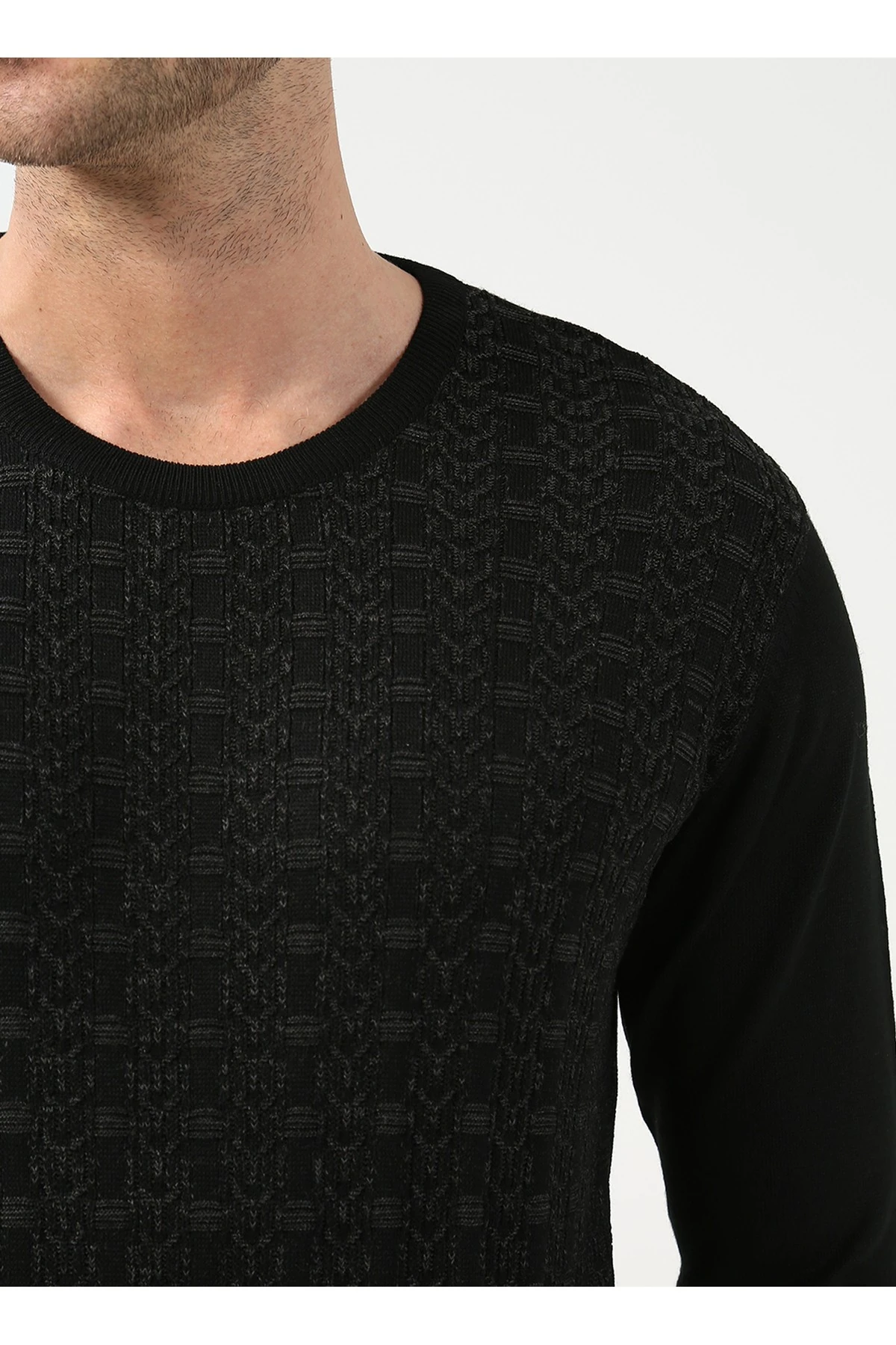 O Yaka Slim Fit Siyah Erkek Kazak TR2013700260