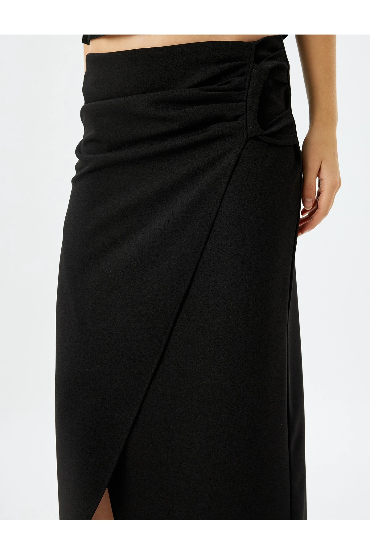 Slim Fit Drapeli Midi Boy Asimetrik Kruvaze Etek