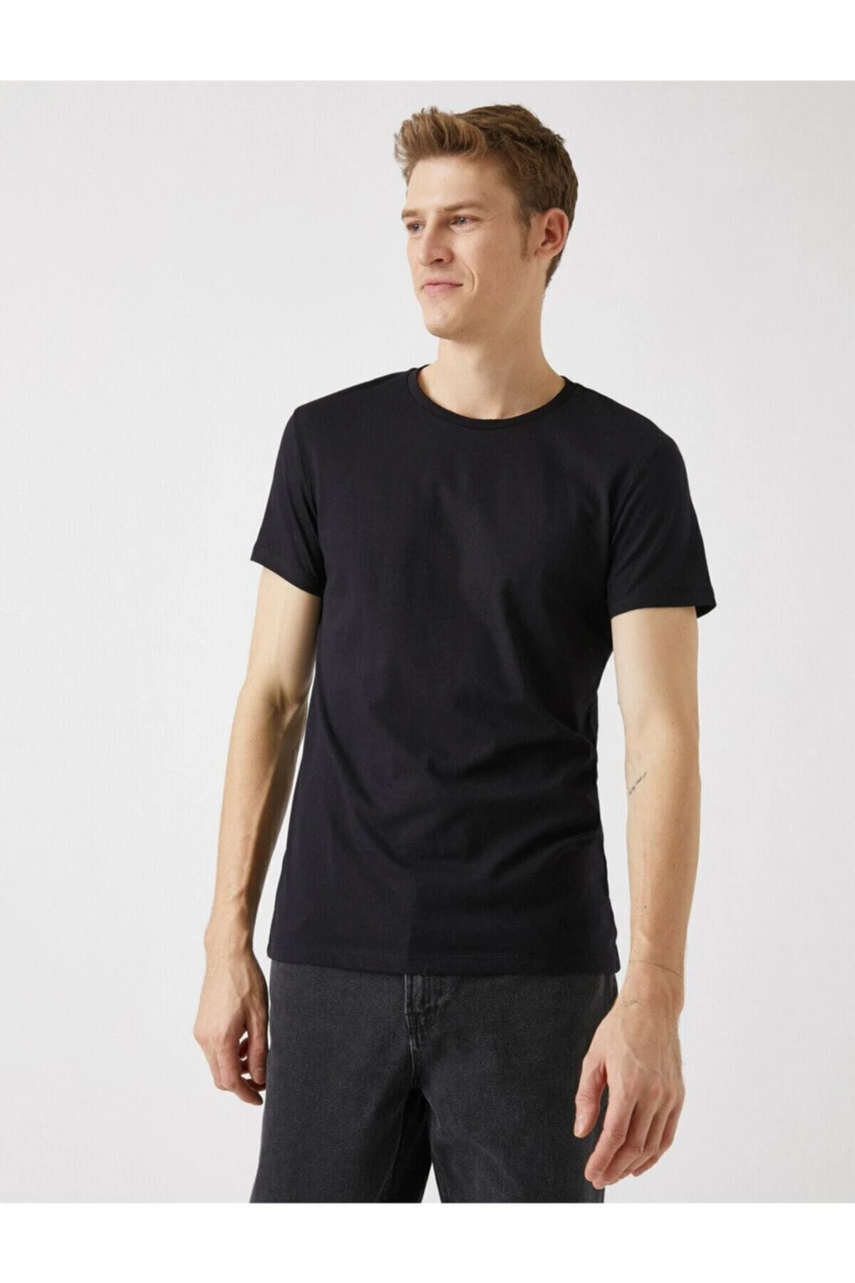 Erkek Sarı Basic Kisa Kollu Bisiklet Yaka Tisört