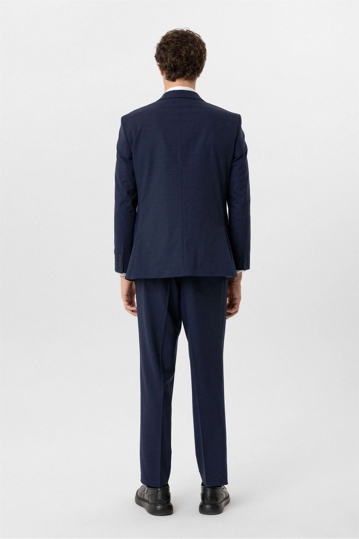 Lacivert Regular Desenli Mono Yaka 4 Drop Yelekli Klasik Takım Elbise