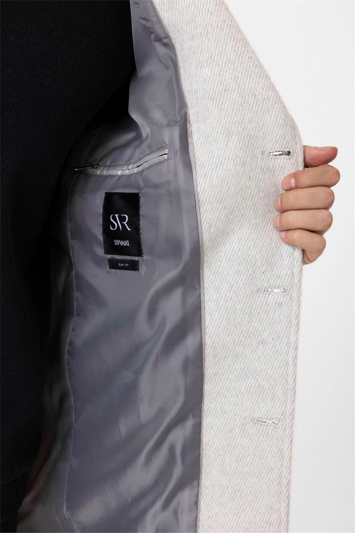 Gri Slim Desenli Mono Yaka Kaban