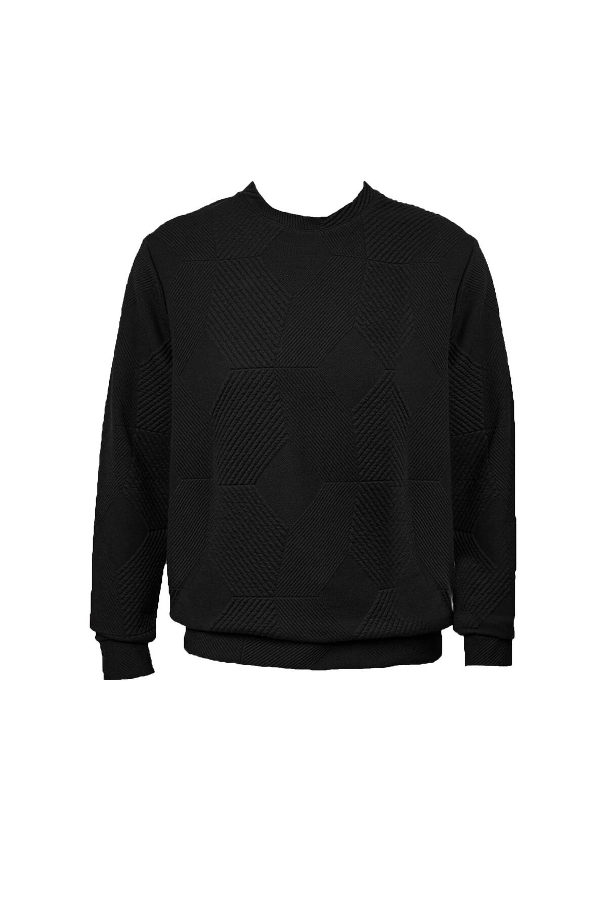 Süvari Bol Kesim O Yaka Kapitone Etnik Desenli Beyaz Sweatshirt