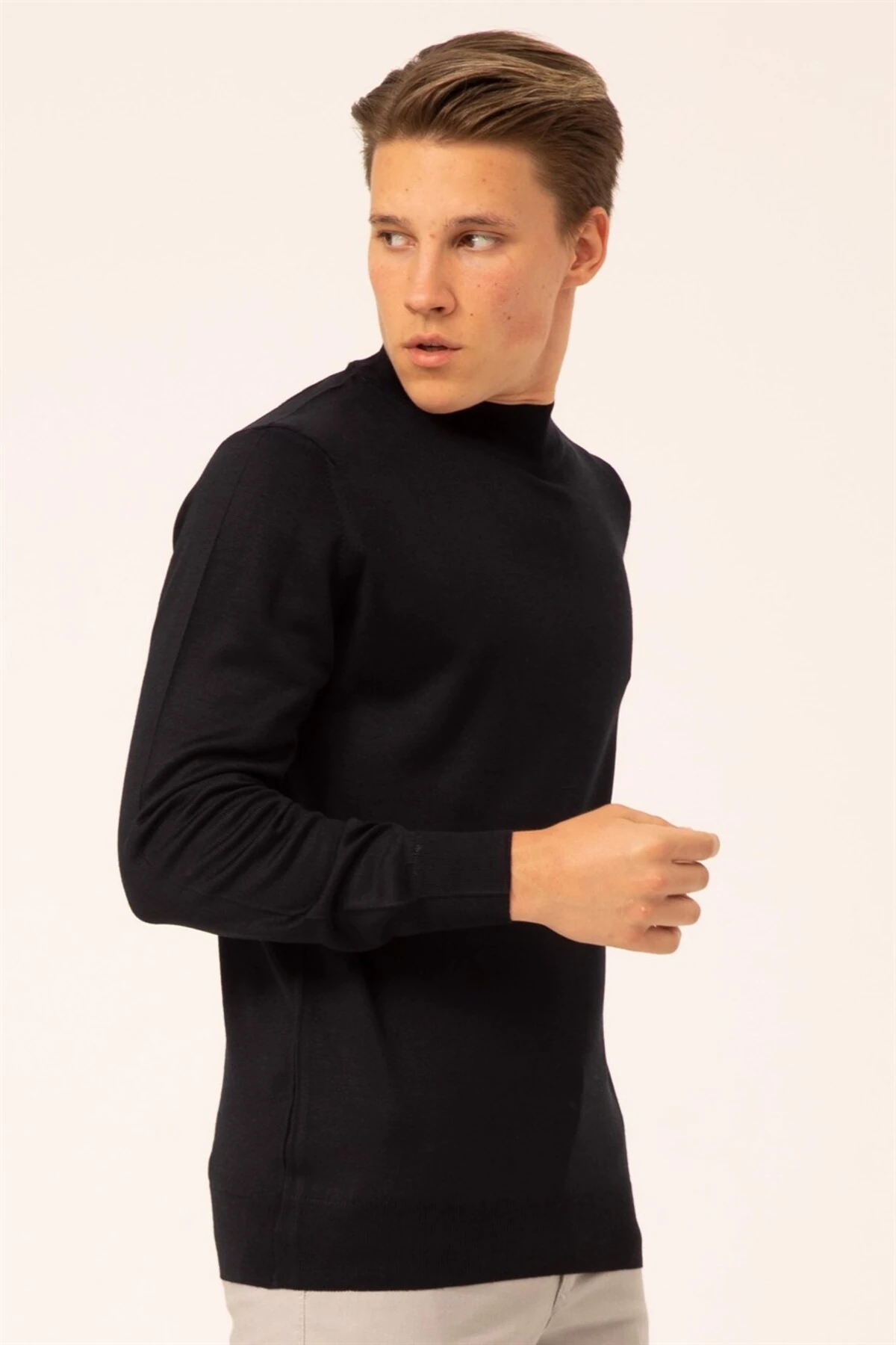 Süvari Yün Akrilik Düz Yarım Balıkçı Kahverengi Erkek Triko