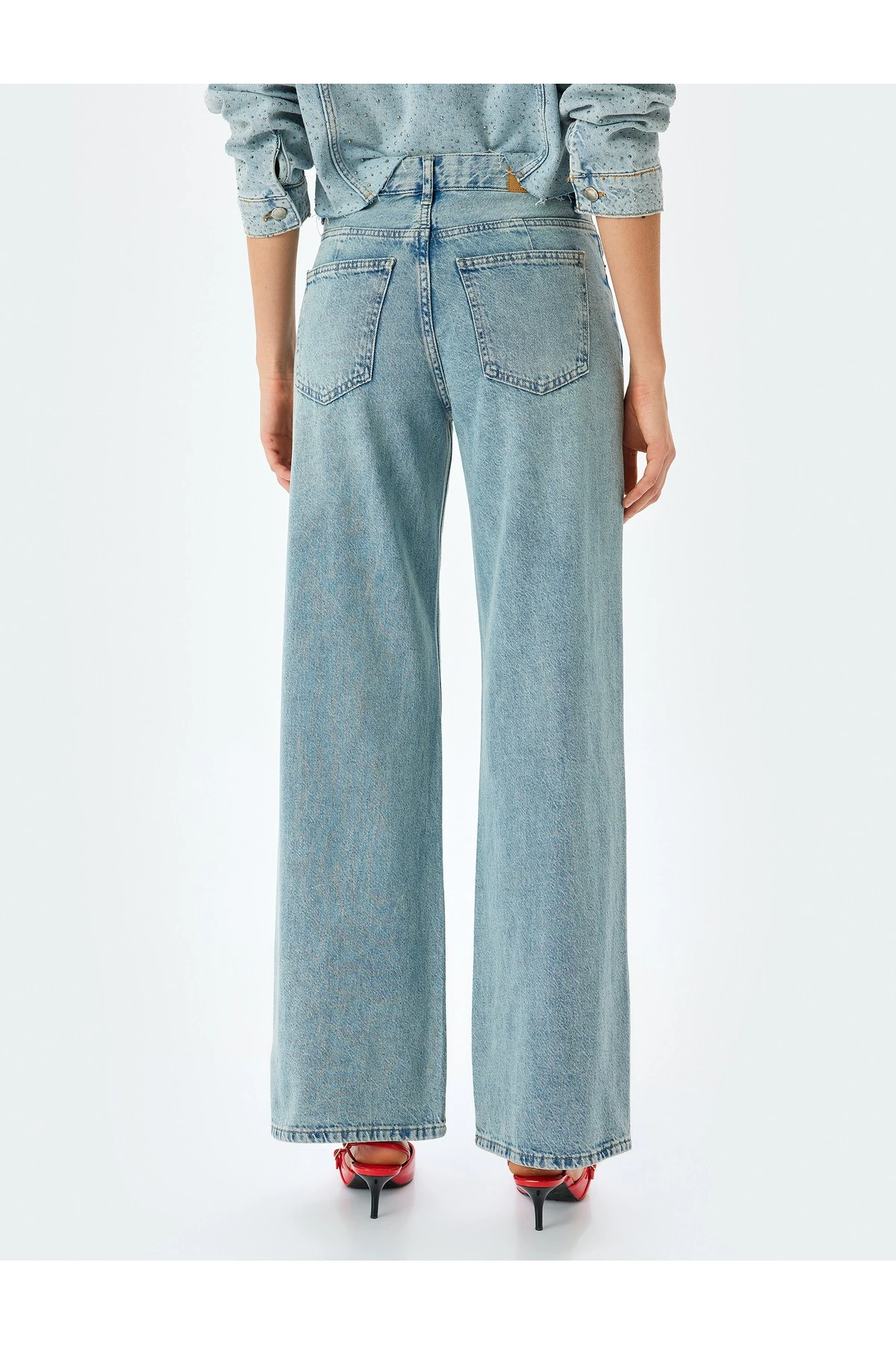 Normal Bel Geniş Paça Düğmeli Kot Pantolon - Wide Leg Jeans