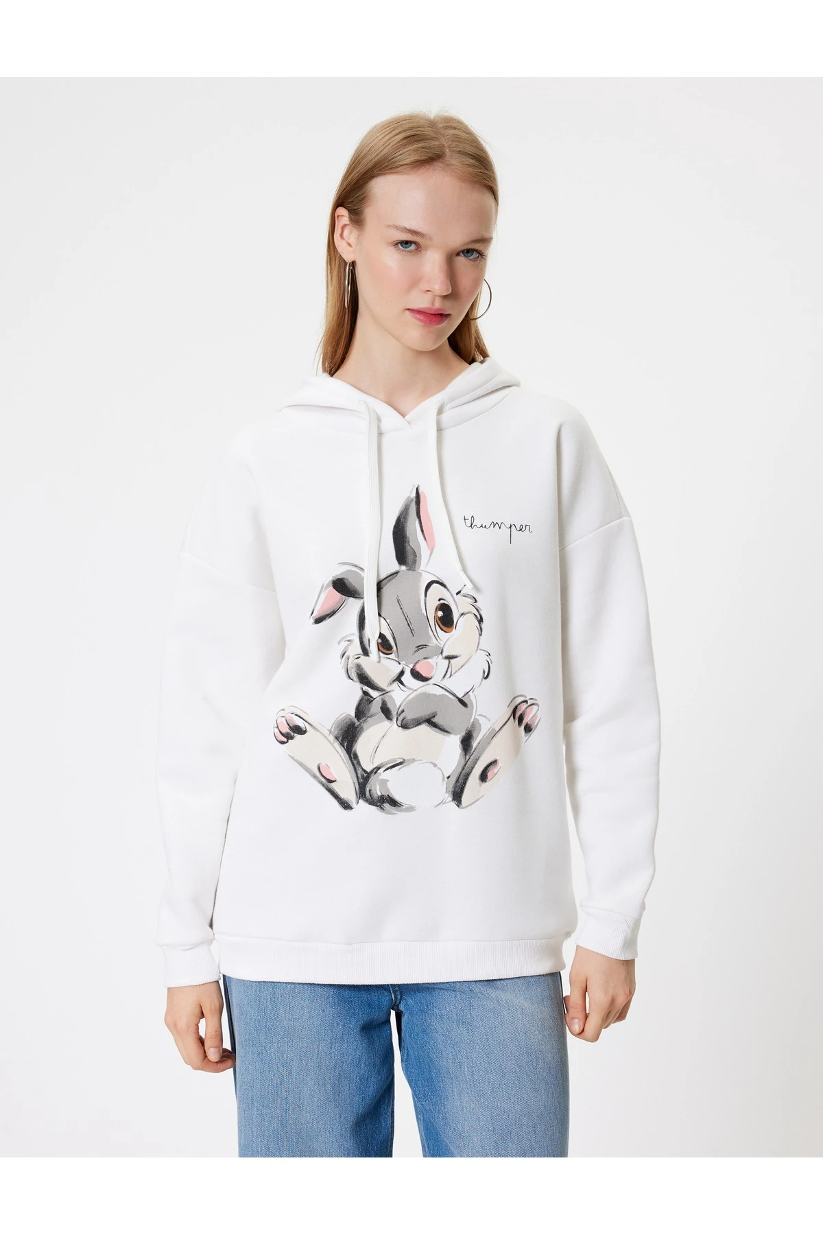 Bambi Baskılı Şardonlu Lisanslı Kapüşonlu Oversize Sweatshirt