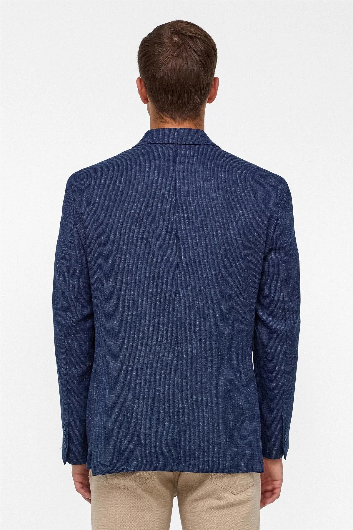 Lacivert Regular Desenli Sivri Yaka 4 Drop Ceket