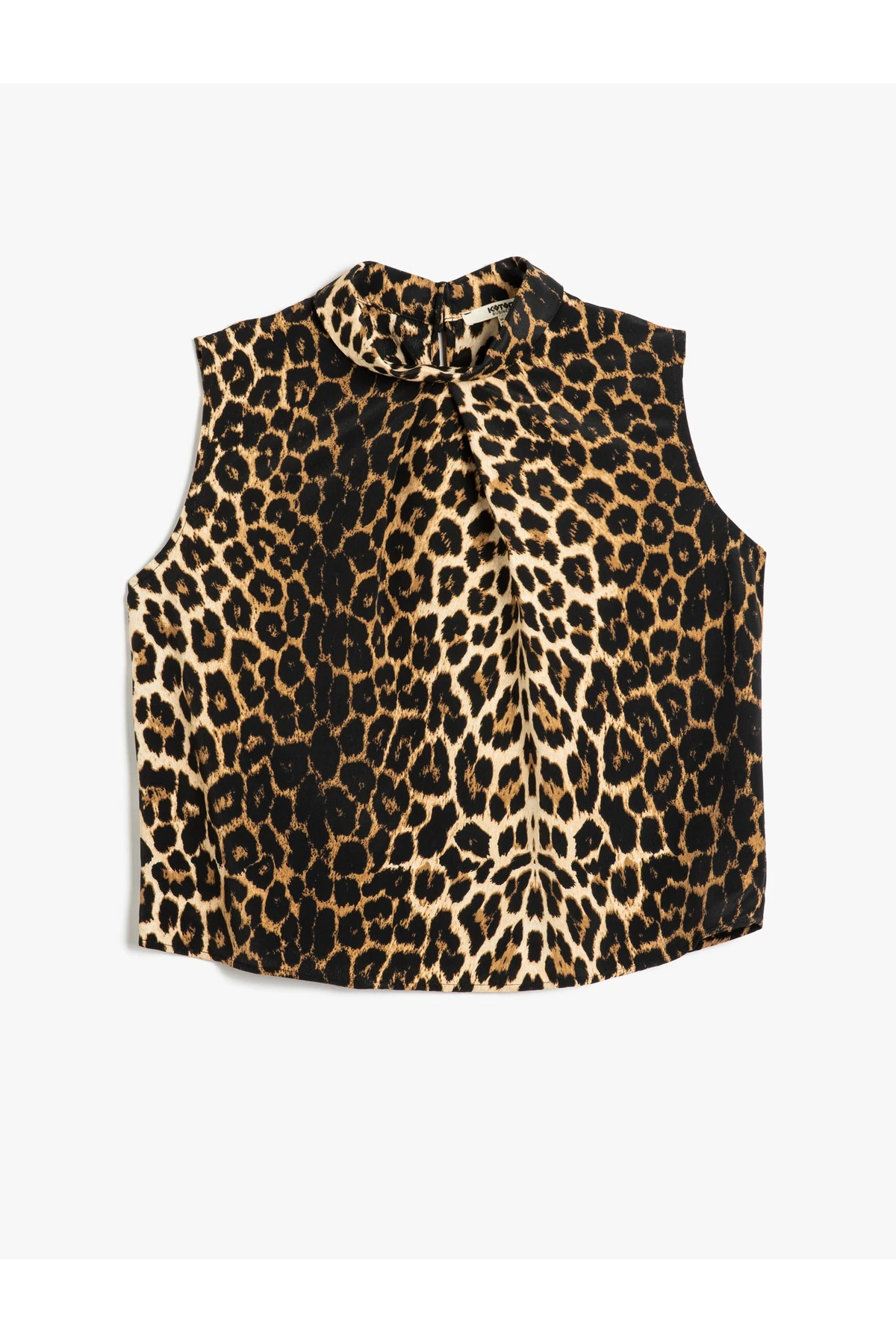 Dik Yaka Kolsuz Leopar Desenli Bluz