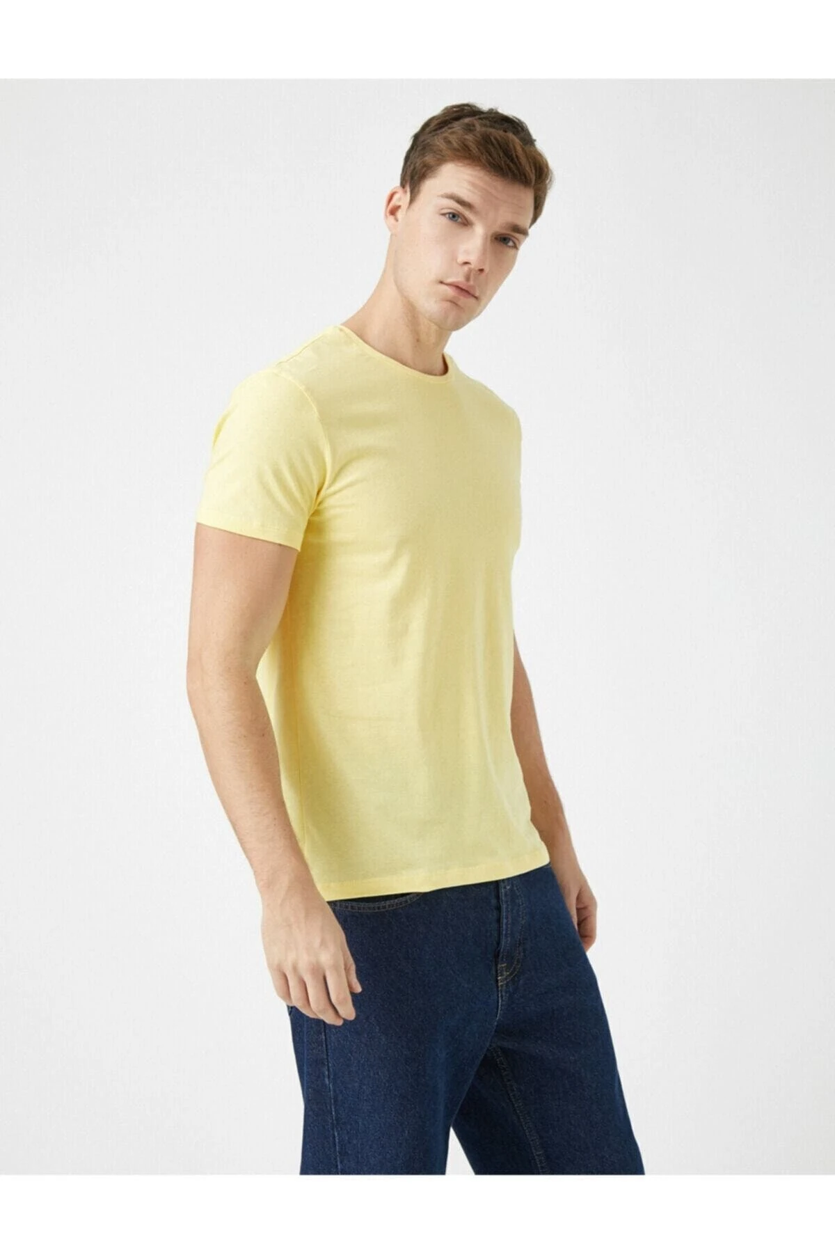 Erkek Sarı Basic Kisa Kollu Bisiklet Yaka Tisört