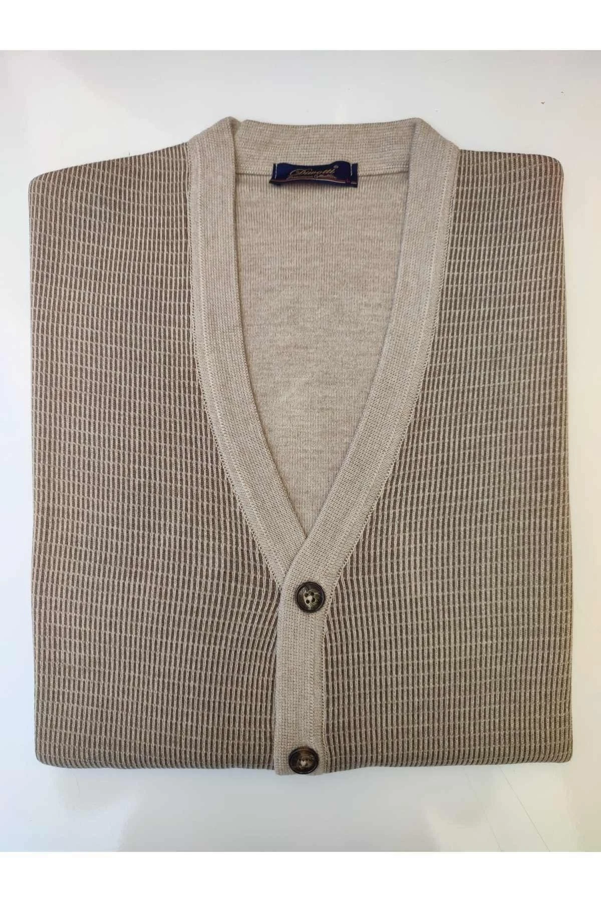 Dvt Çelik Örme Akrilik Düğme Ve Cep Detaylı Hırka Bej