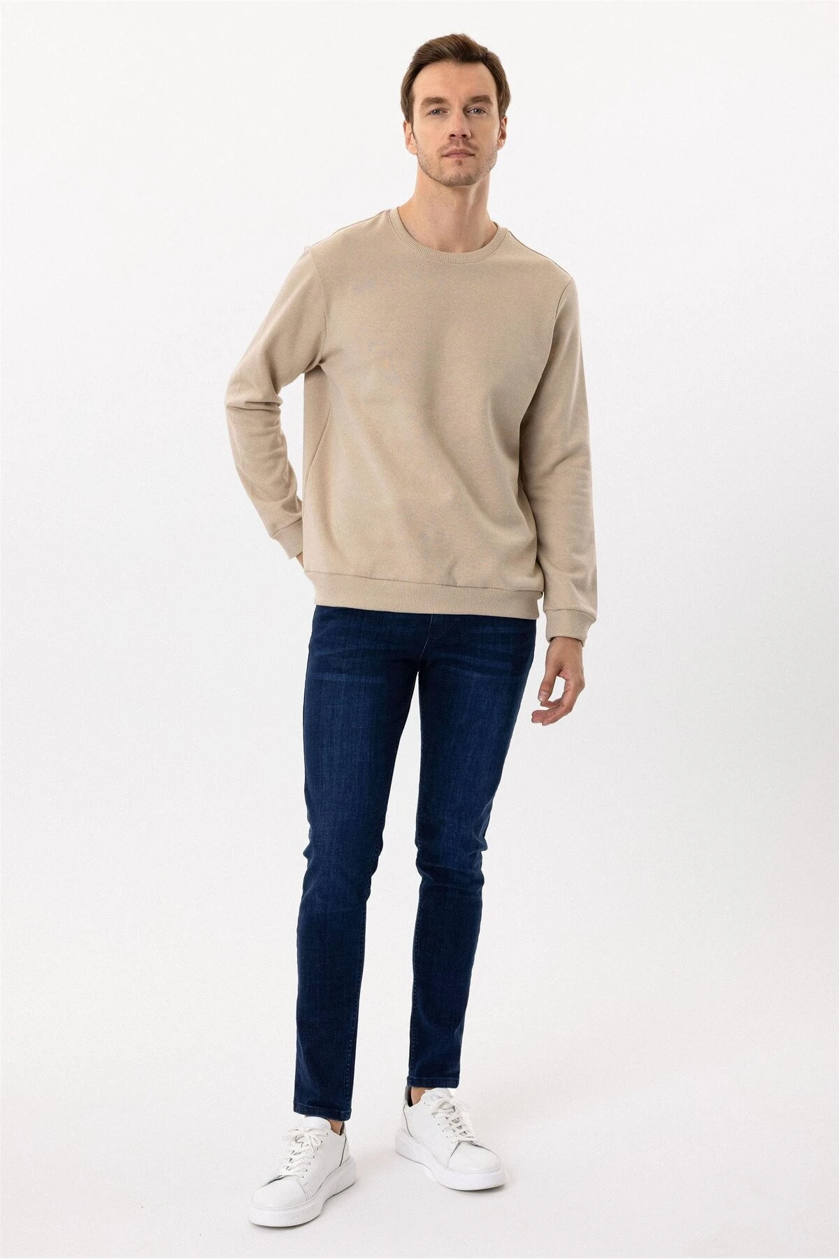 Oversize Kalıp Lacivert O Yaka 3 İplik Yumuşak Dokulu Sweat