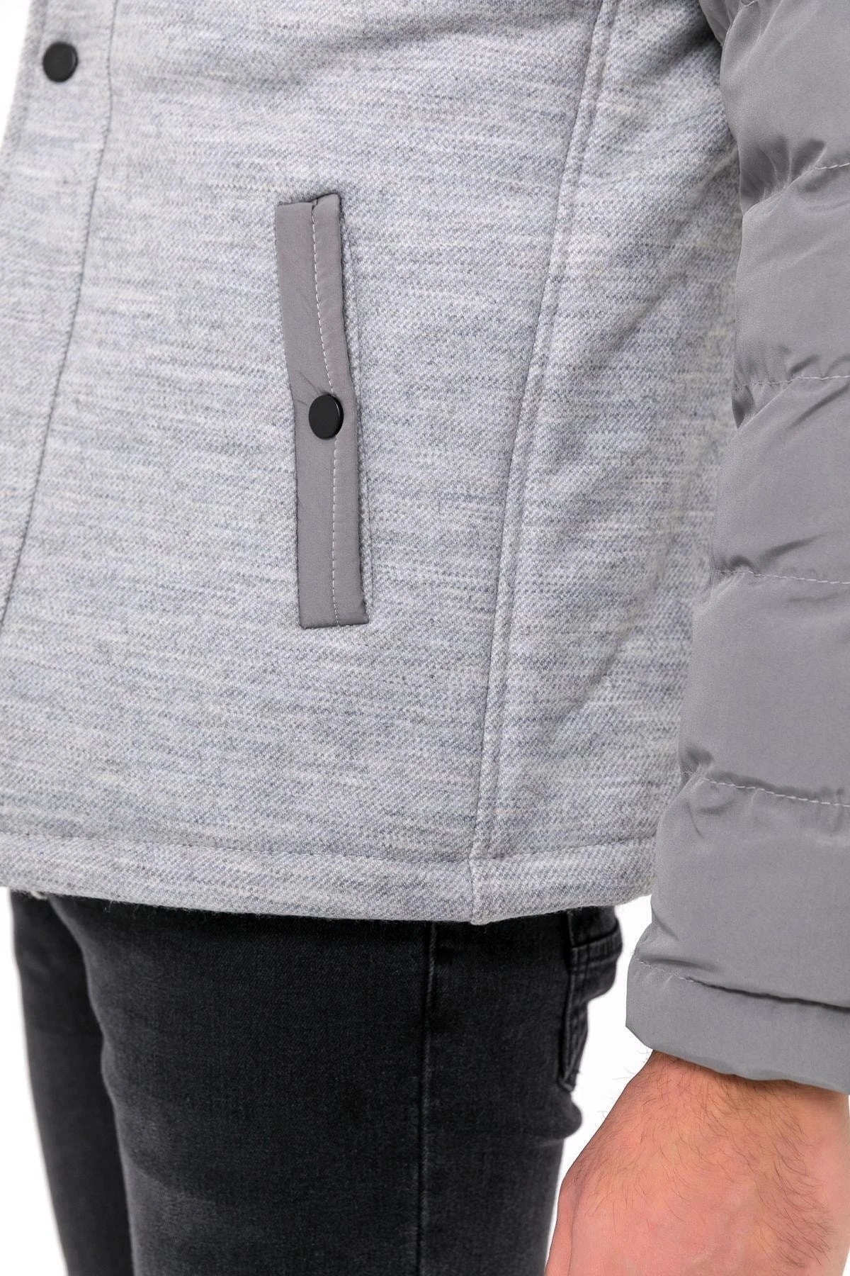 Yünlü Kapitone Gri Erkek Mont