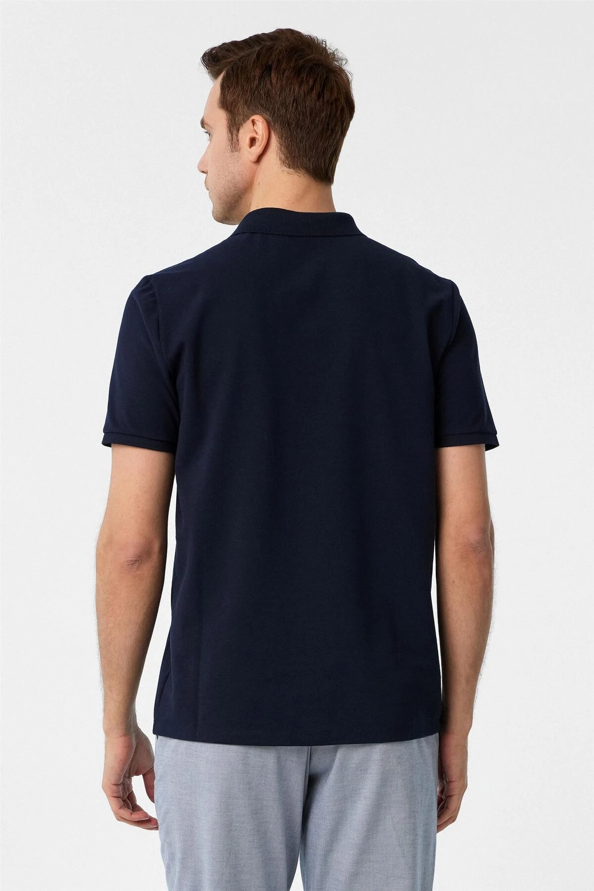 Lacivert Regular Armürlü Polo Yaka Tişört