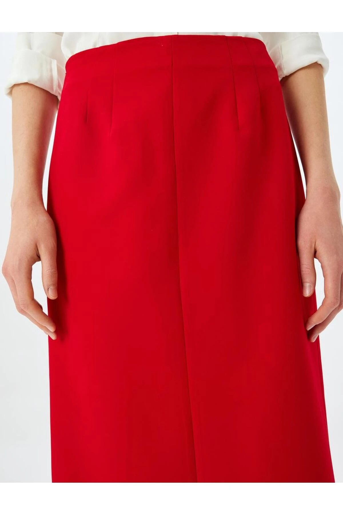 Arkadan Yırtmaç Detaylı Midi Boy A Kesim Etek