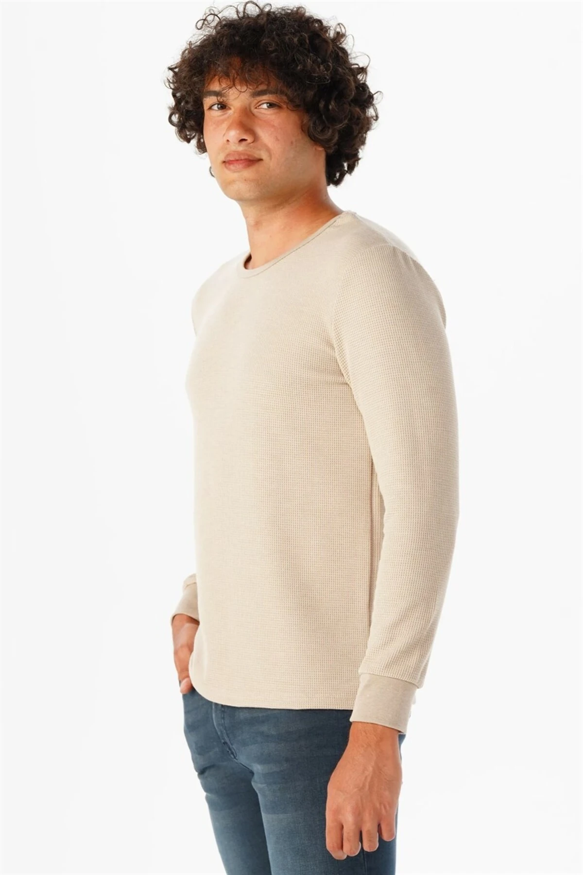 Süvari O Yaka Uzun Kol Lacivert Waffle Desenli Slim Fit Erkek Triko