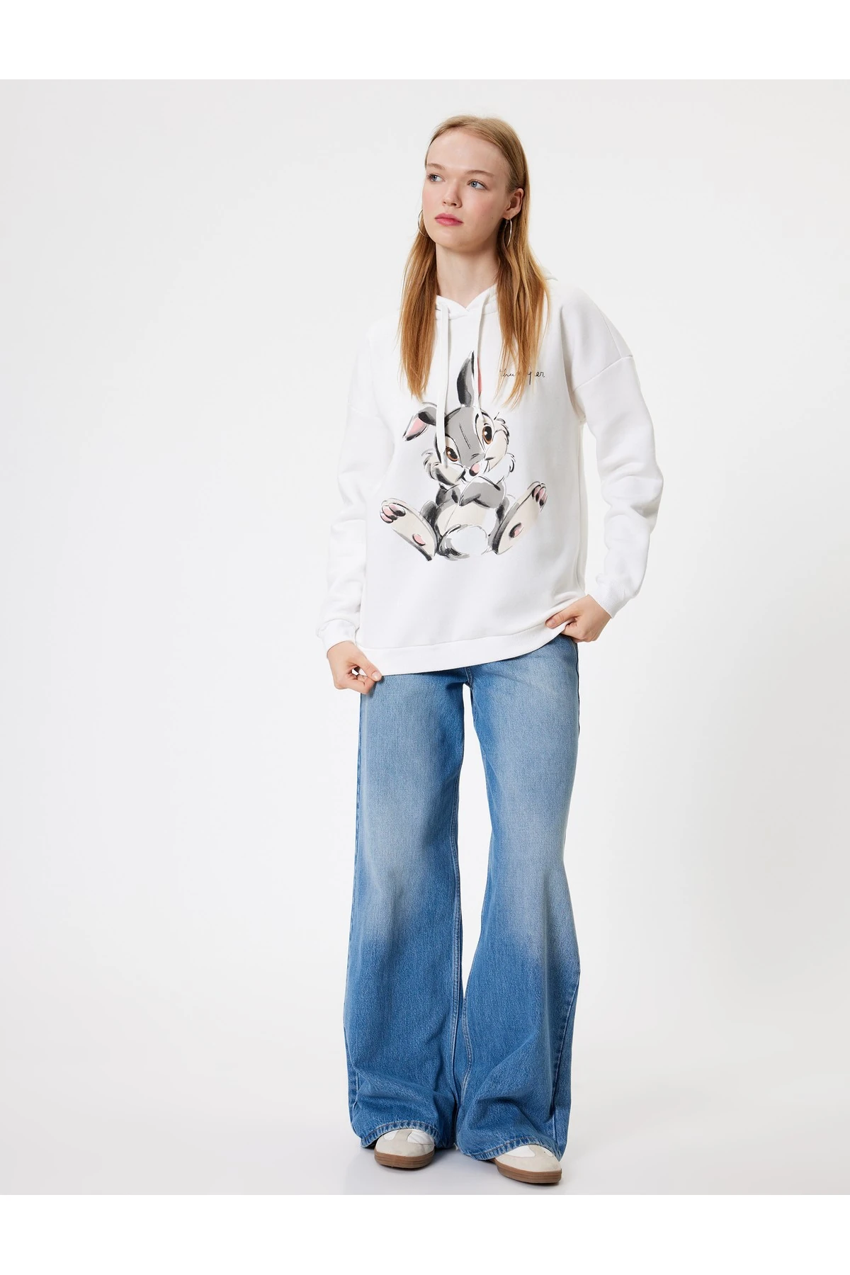 Bambi Baskılı Şardonlu Lisanslı Kapüşonlu Oversize Sweatshirt