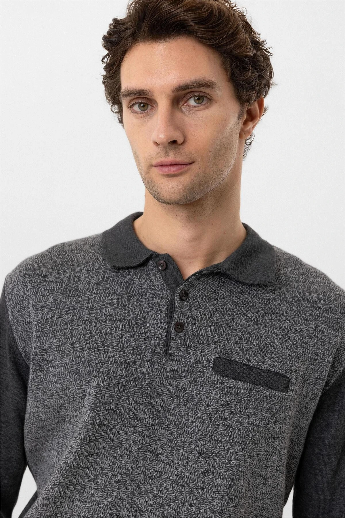 Koyu Kahve Regular Armürlü Polo Yaka Triko