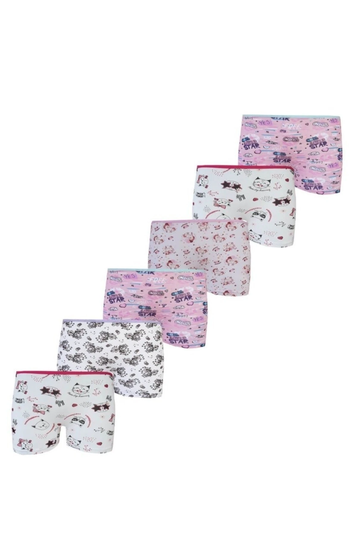 6'lı Baskılı Kız Çocuk Elastan Empirme Boxer Şort TTK0849