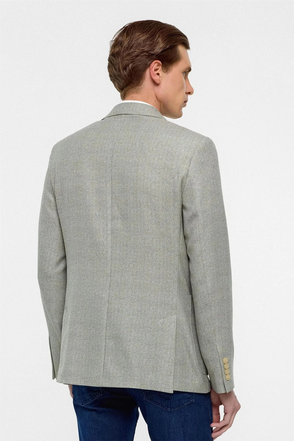 Su Yeşili Slim Fit Desenli Sivri Yaka 6 Drop Ceket