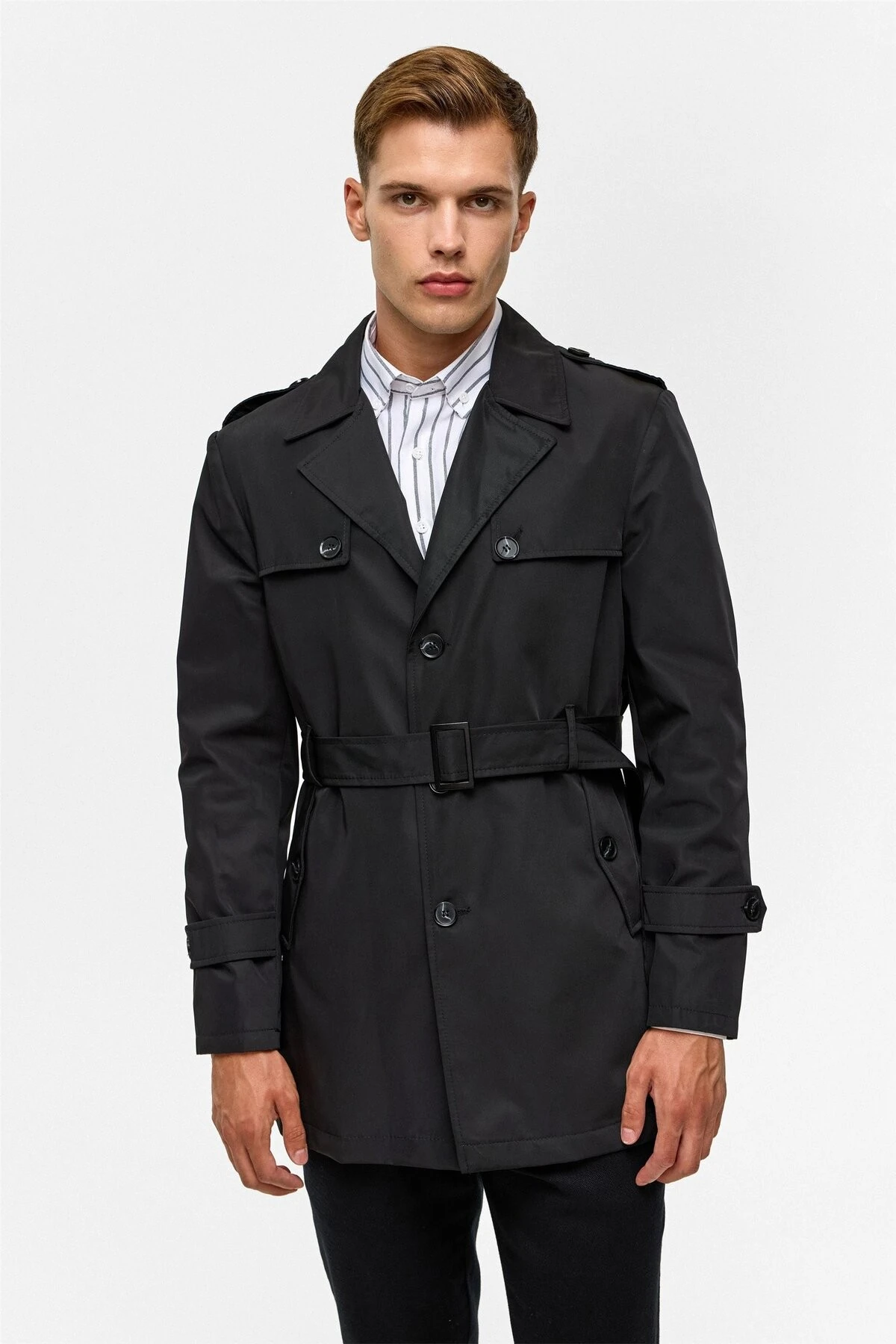 Siyah Slim Düz Mont