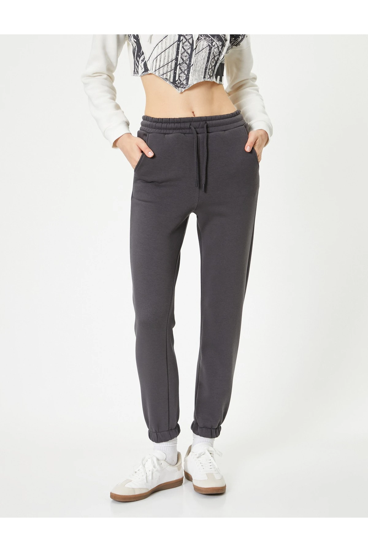 Şardonlu Jogger Eşofman Altı Beli Bağlamalı Cepli