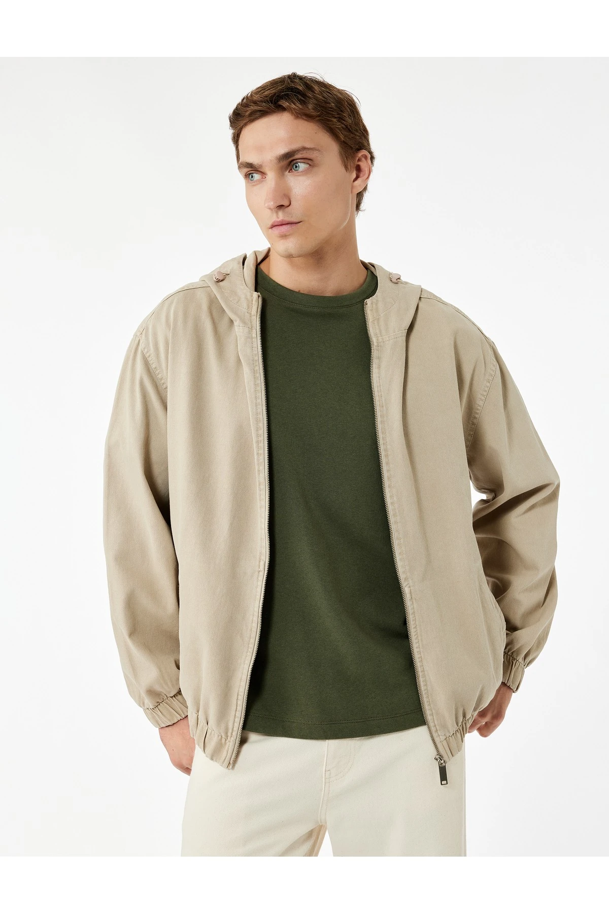 Pamuklu Cepli Uzun Kollu Fermuarlı Oversize Kapşonlu Jean Ceket