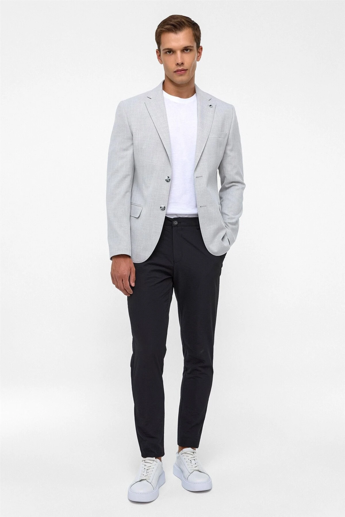 Gri Slim Desenli Mono Yaka 6 Drop Ceket