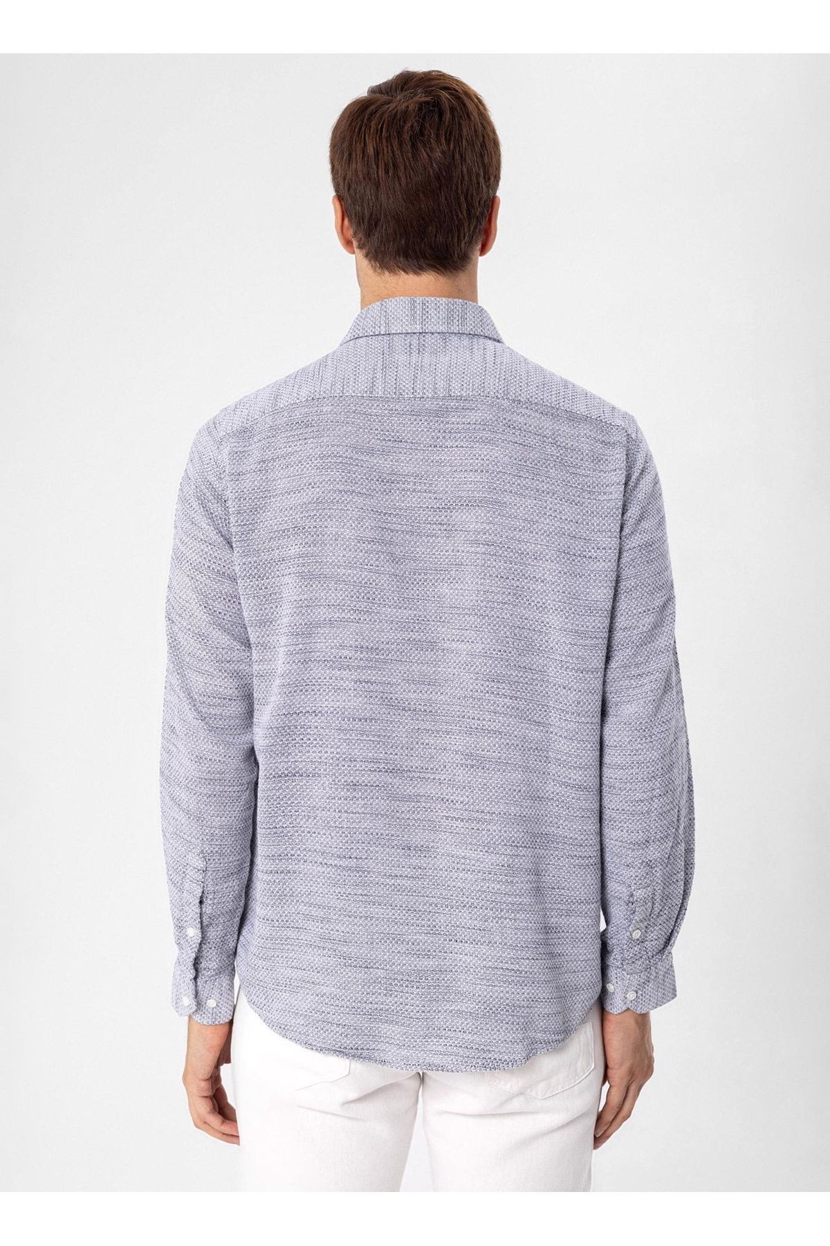Süvari Regular Fit Düğmeli Yaka Düz Lacivert Erkek Gömlek GM1008300078
