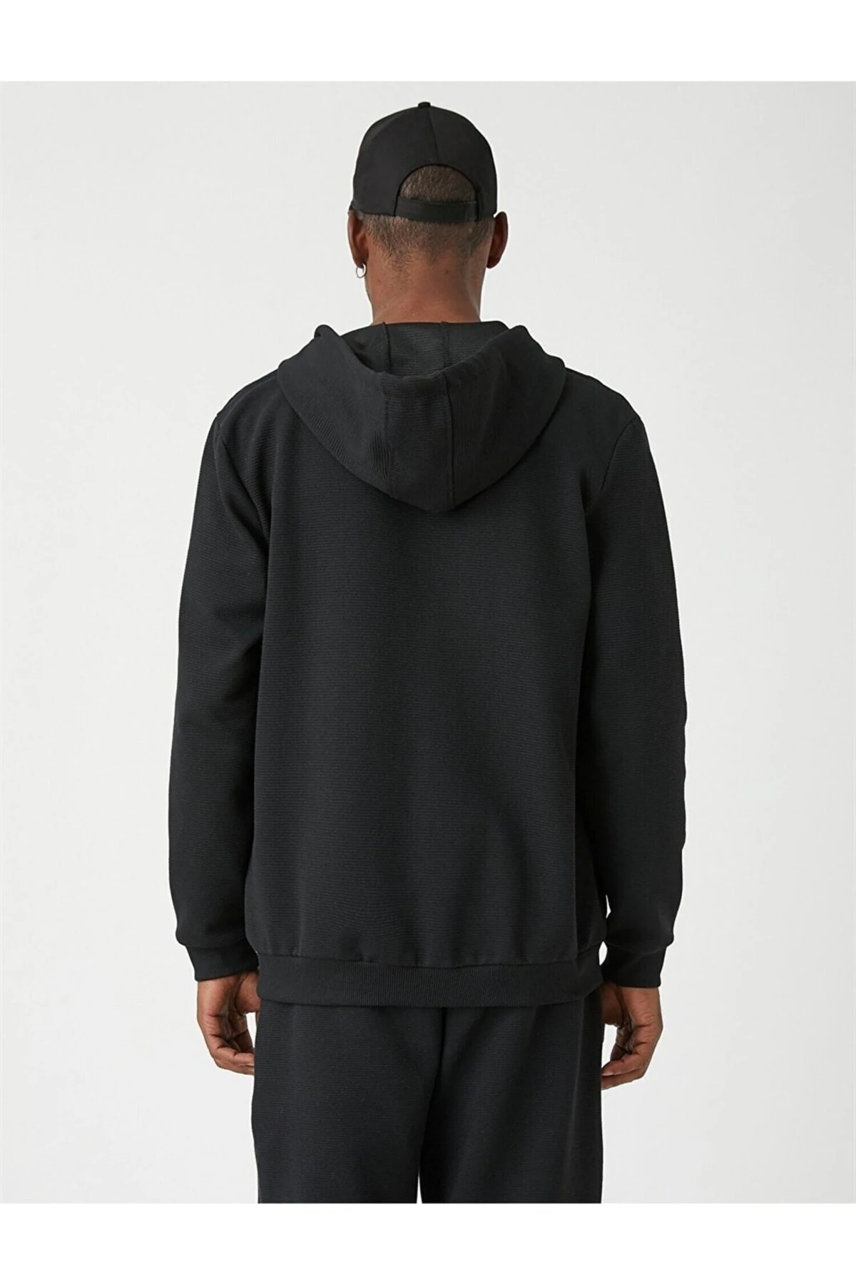 Dokulu Kapşonlu Fermuarlı Sweatshirt