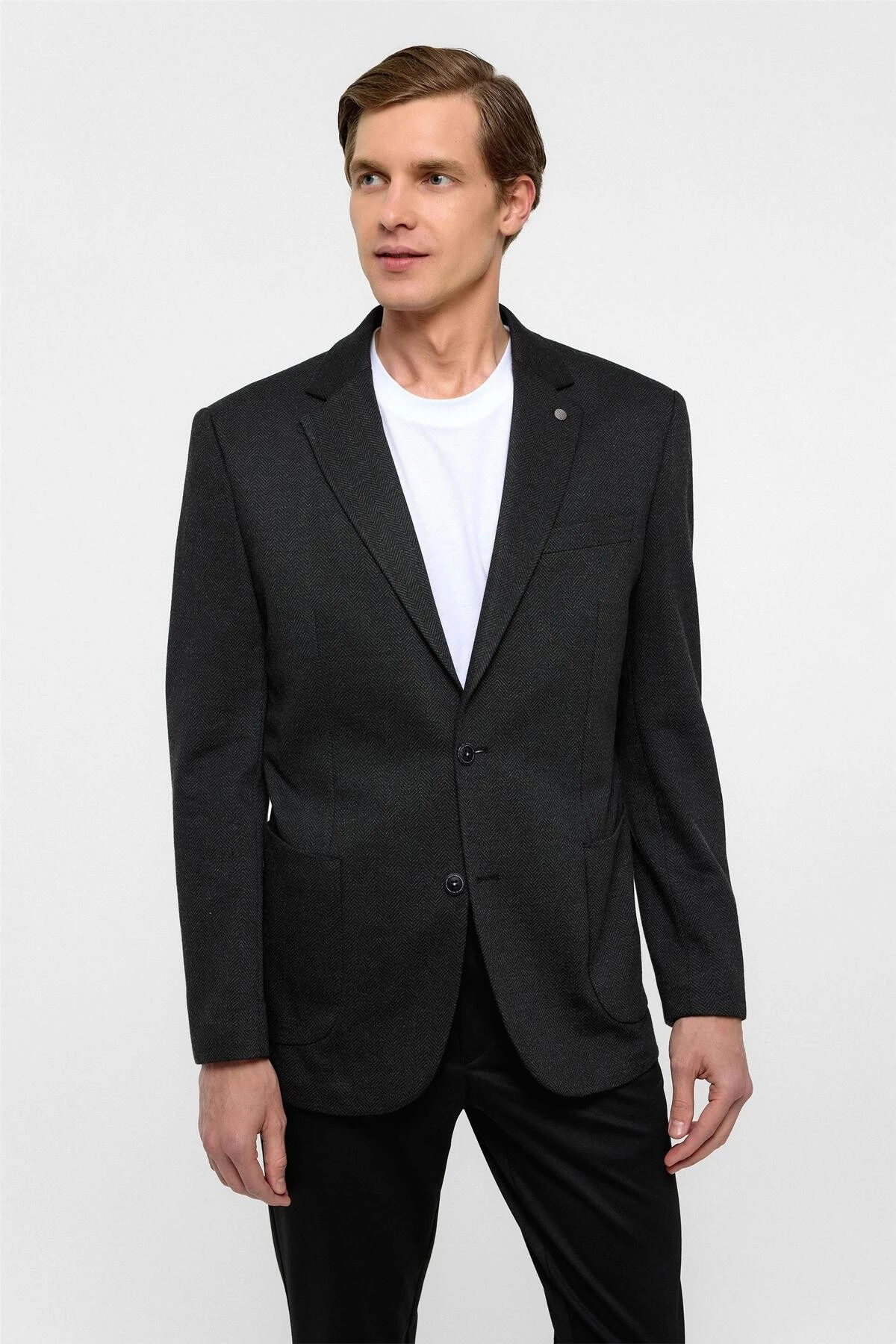 Siyah Regular Fit Mono Yaka 6 Drop Ceket