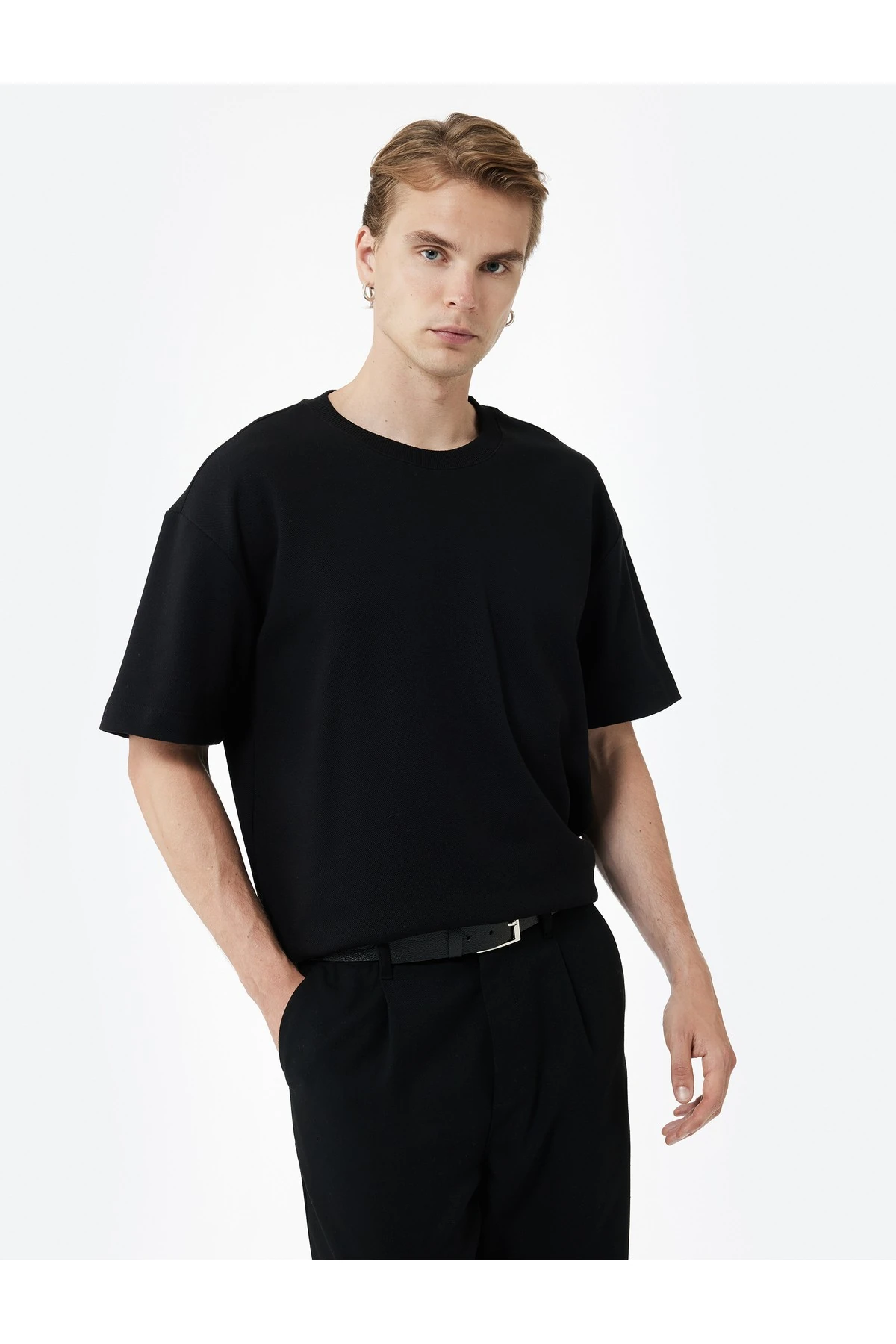 Pamuklu Kısa Kollu Pike Tok Kumaş Bisiklet Yaka Basic Oversize Tişört