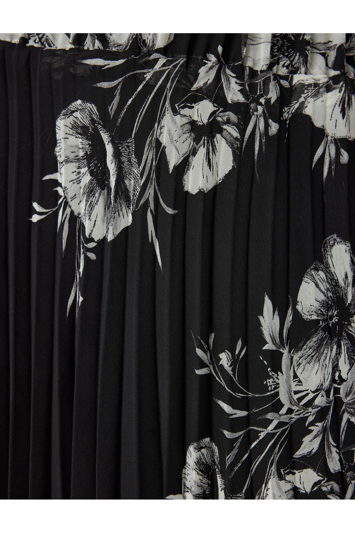 Çiçekli Pileli Etek Midi Boy Standart Bel Astarlı