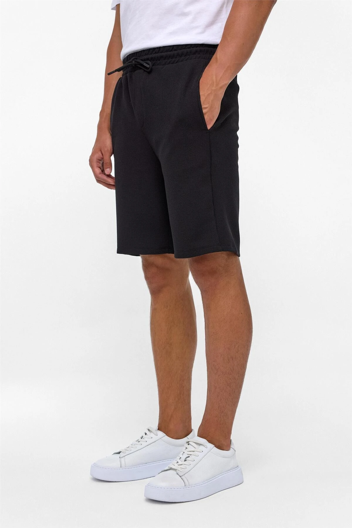 Lacivert Regular Armürlü Örme Şort