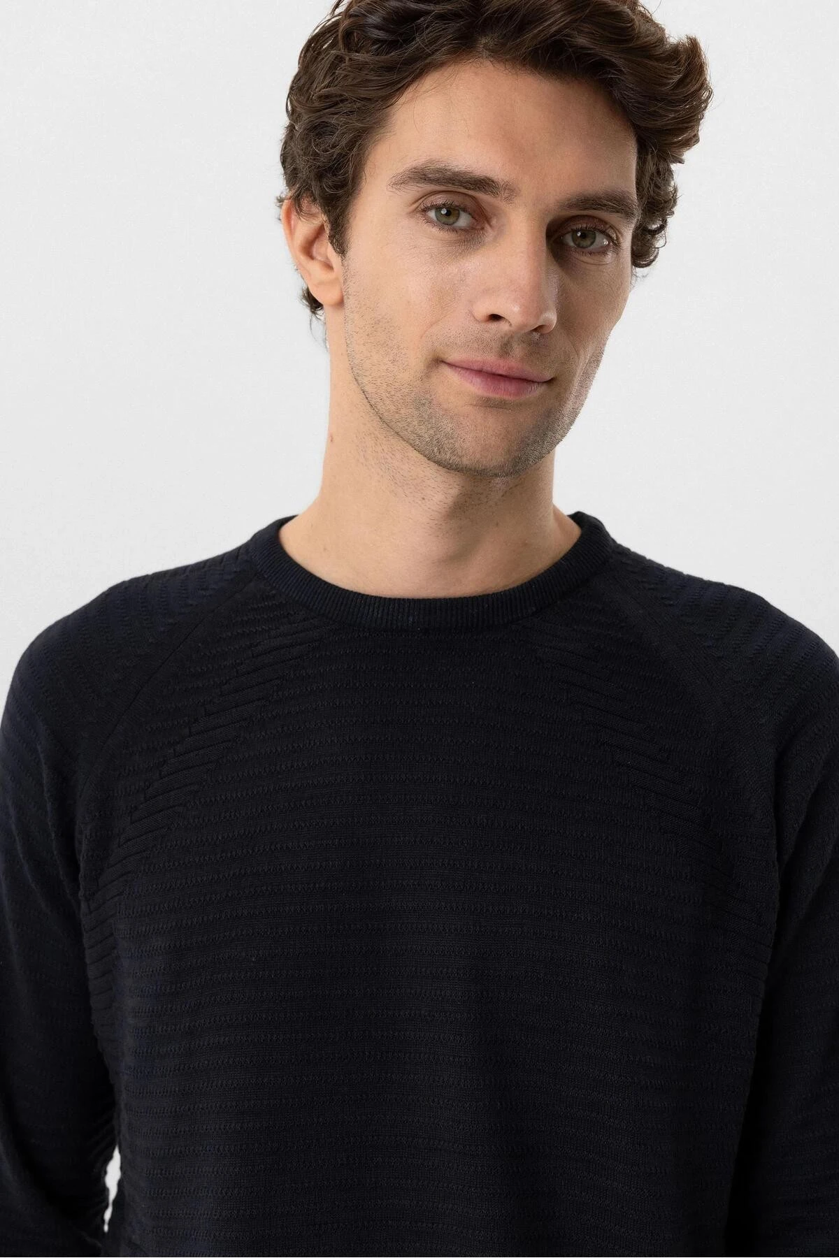 Süvari O Yaka Links Örgü Pamuklu Lacivert Erkek Triko