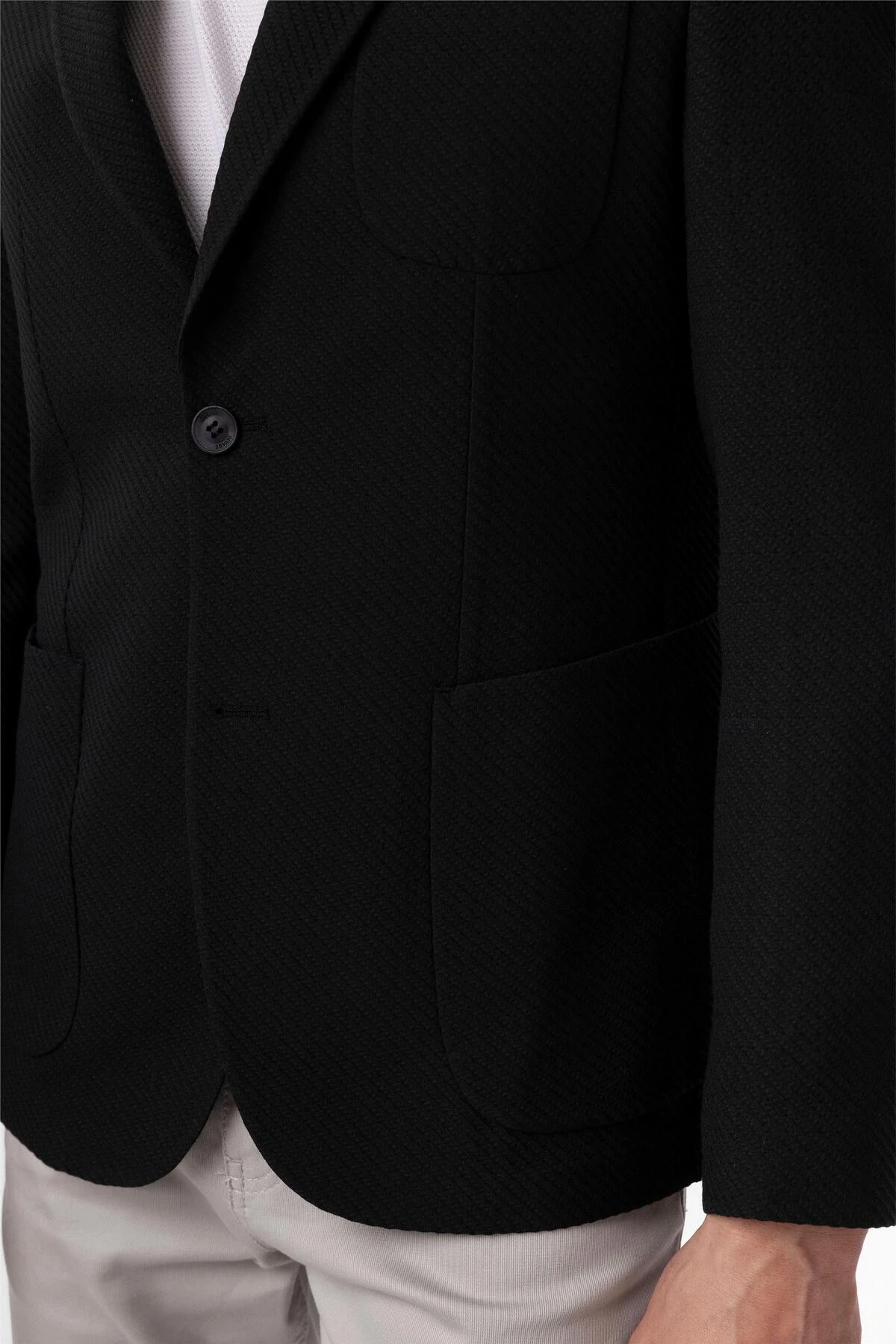 Siyah Slim Fitilli Sivri Yaka 6 Drop Ceket