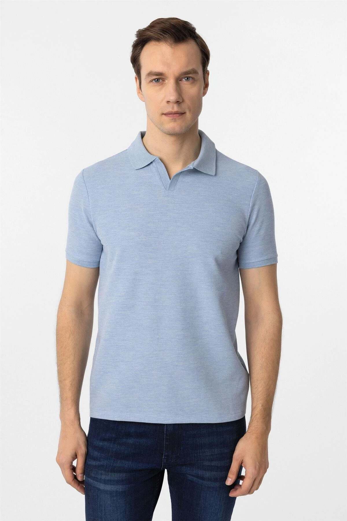 Mavi Slim Fit Armürlü Polo Yaka Tişört