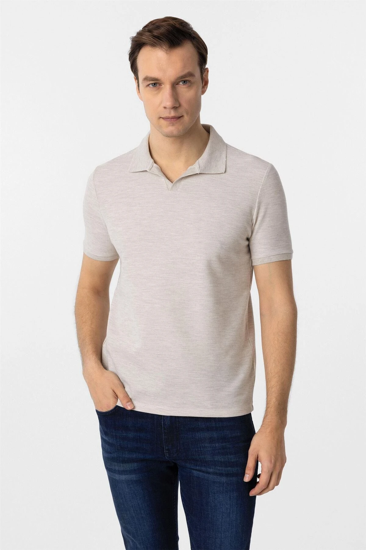 Mavi Slim Fit Armürlü Polo Yaka Tişört