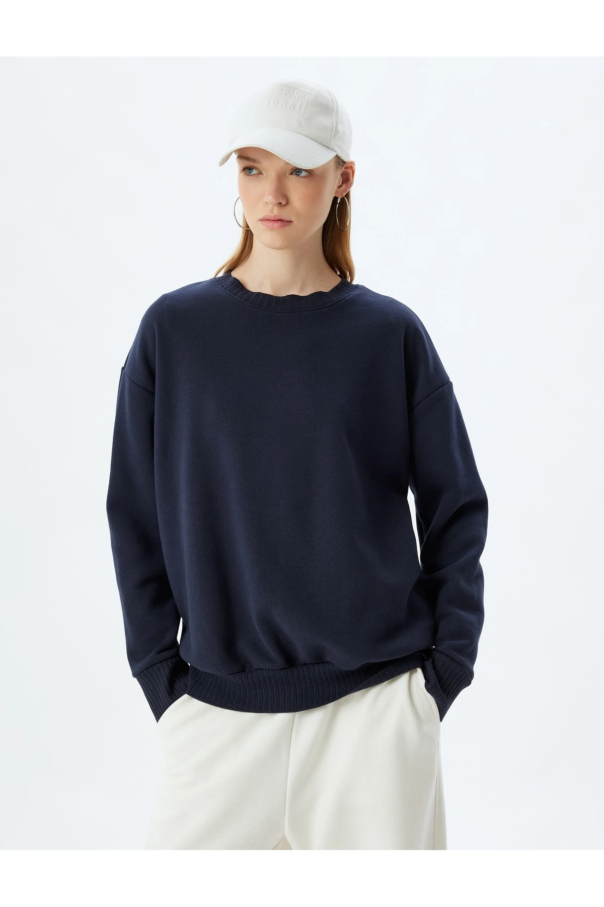 Şardonlu Basic Oversize Sweatshirt Uzun Kollu Bisiklet Yaka