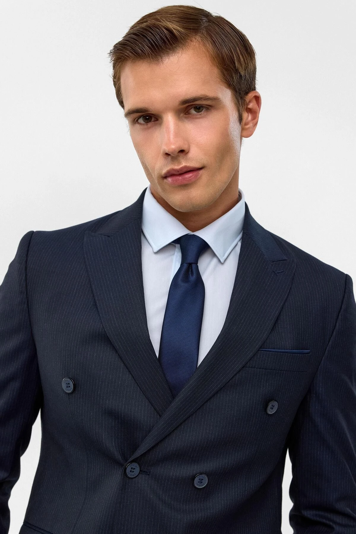 Lacivert Slim Fit Desenli Sivri Yaka 6 Drop Klasik Takım Elbise