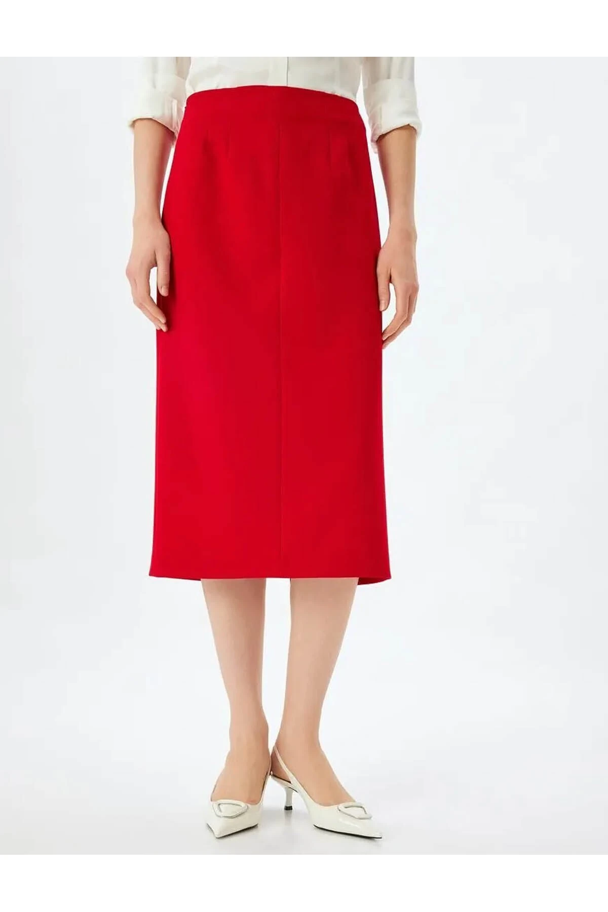 Arkadan Yırtmaç Detaylı Midi Boy A Kesim Etek