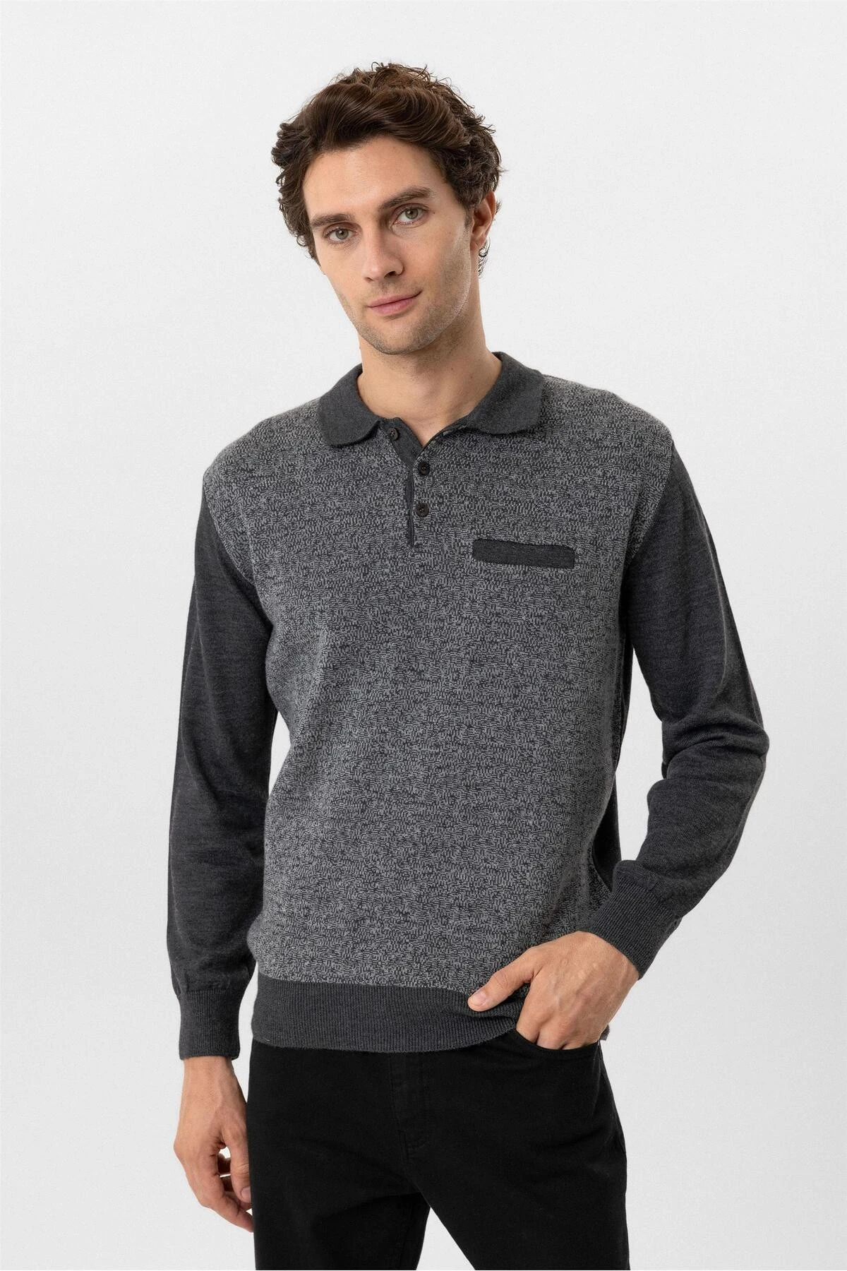 Koyu Kahve Regular Armürlü Polo Yaka Triko