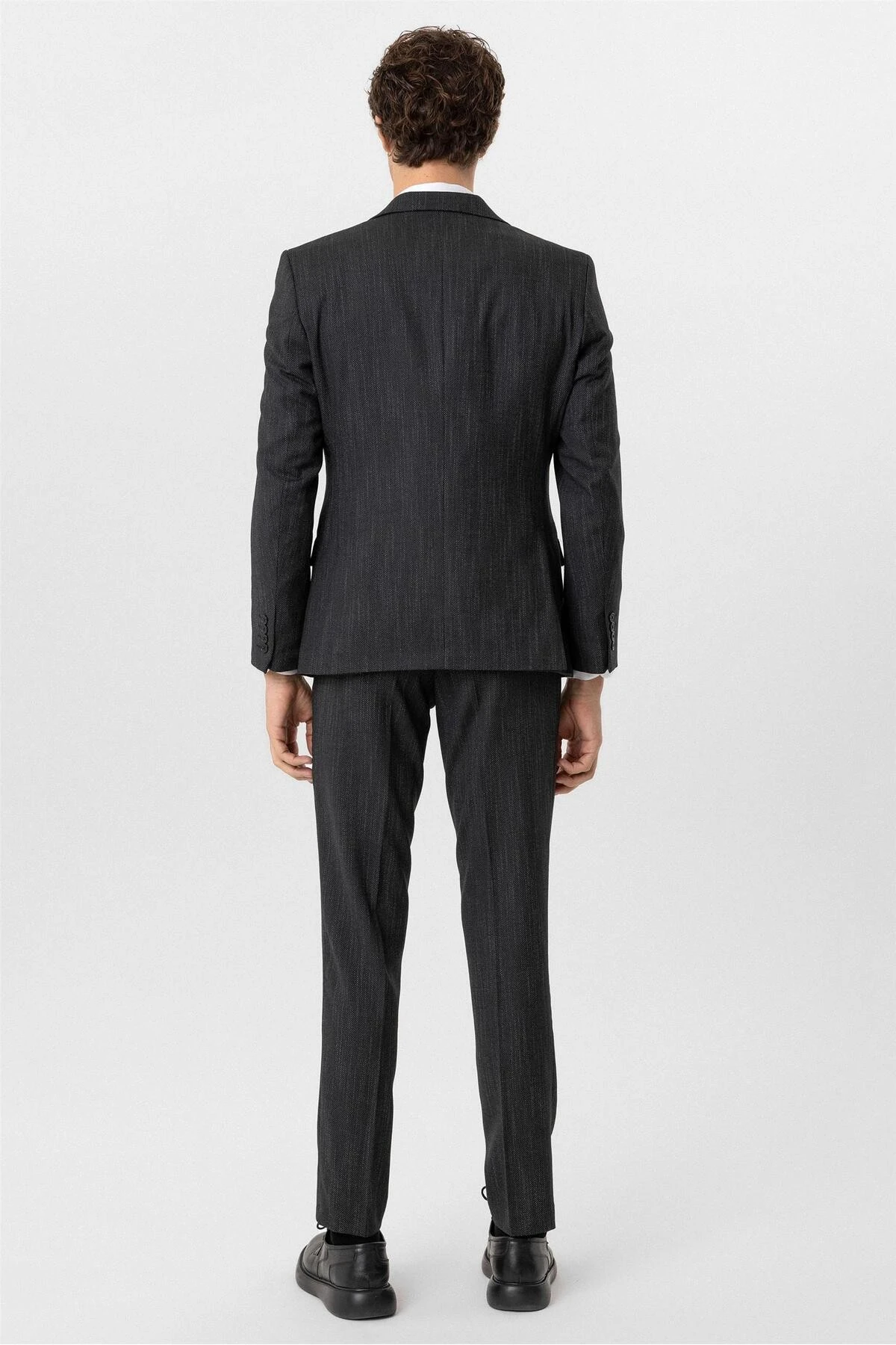 Siyah Slim Fit Desenli Mono Yaka 6 Drop Yelekli Klasik Takım Elbise