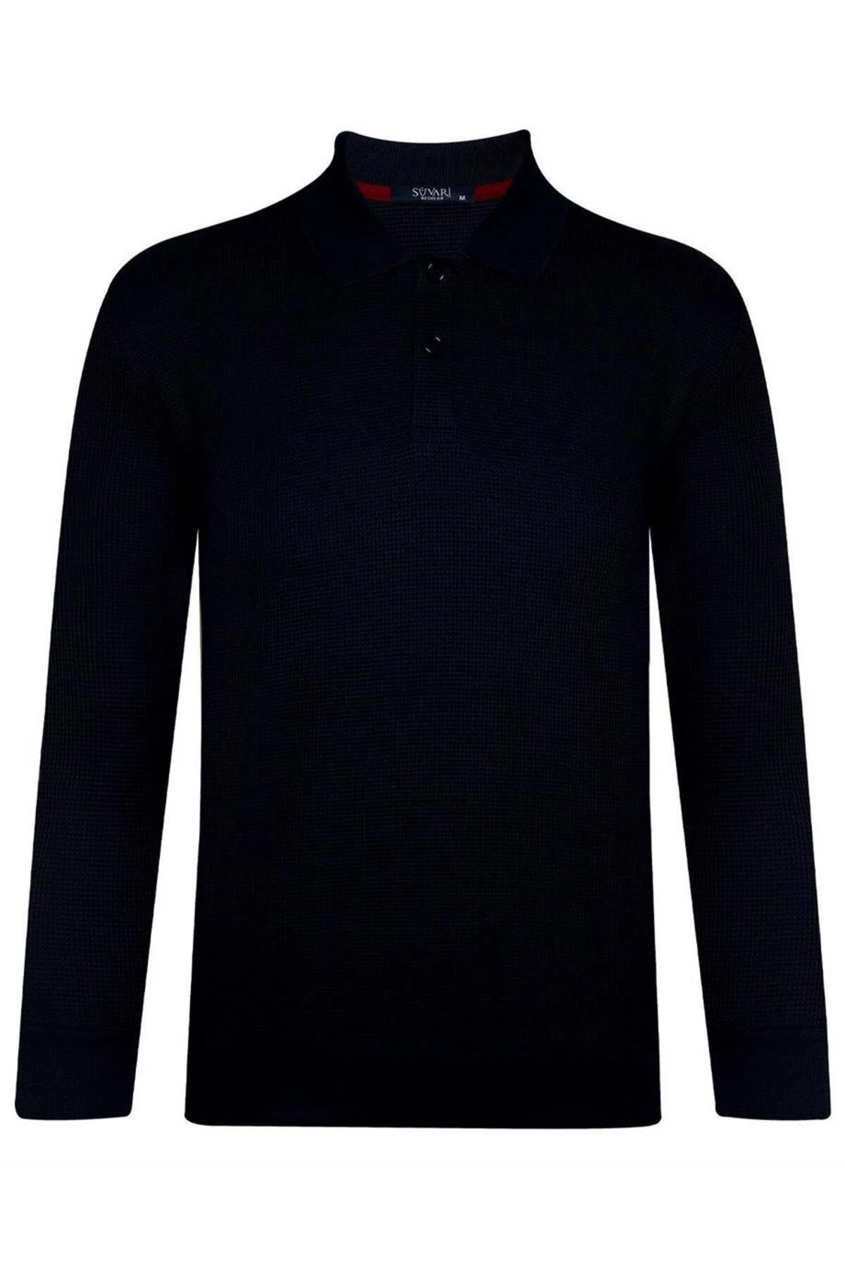 Süvari Rahat Kalıp Waffle Desen Siyah Polo Yaka Triko