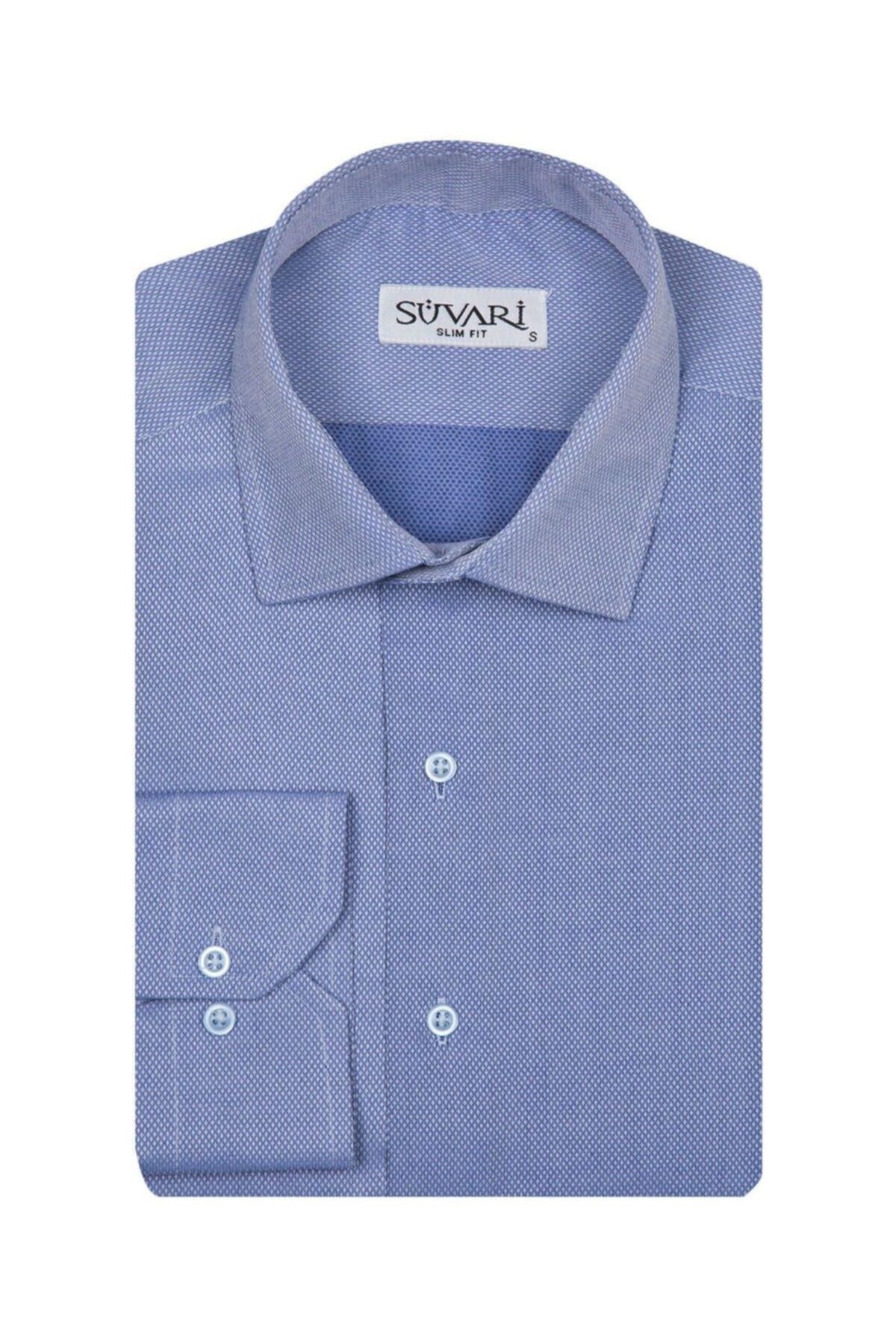 Slim Fit Armür Desenli Erkek Gömlek
