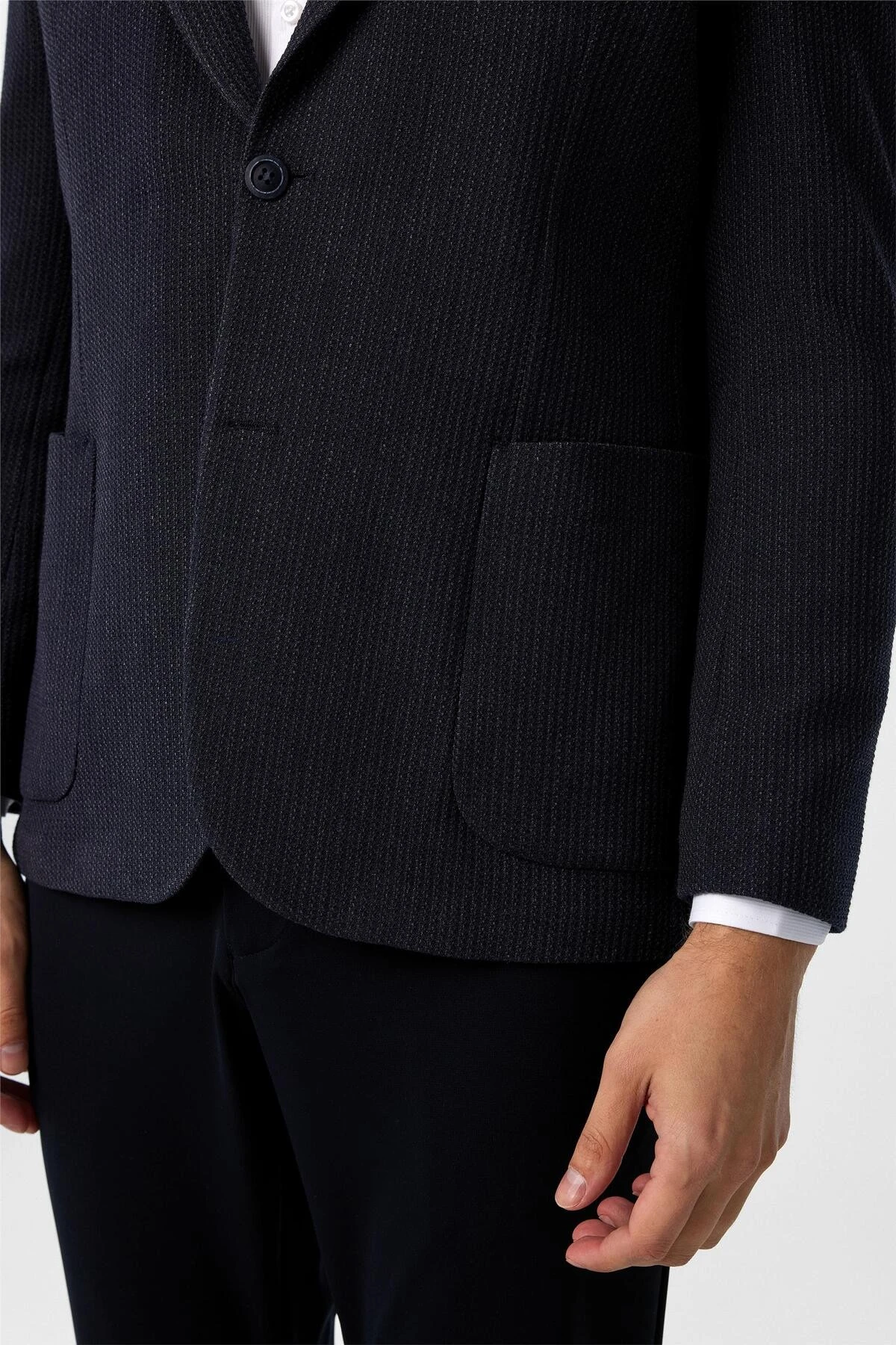 Lacivert Regular Fit Desenli 4 Drop Ceket